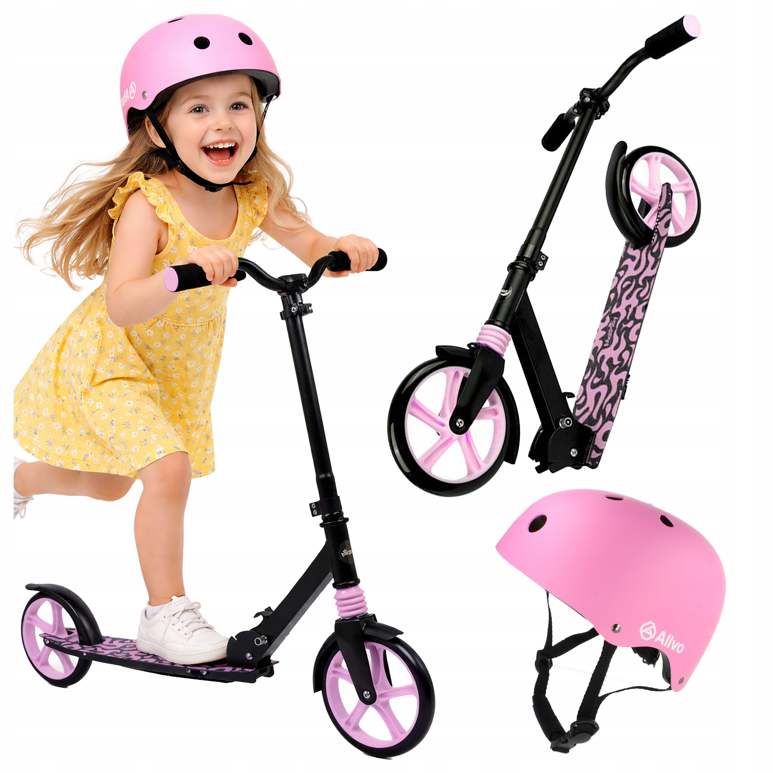 Zestaw 2w1 Hulajnoga Miejska Dziecięca Składana Regulowana Kask M 54-58