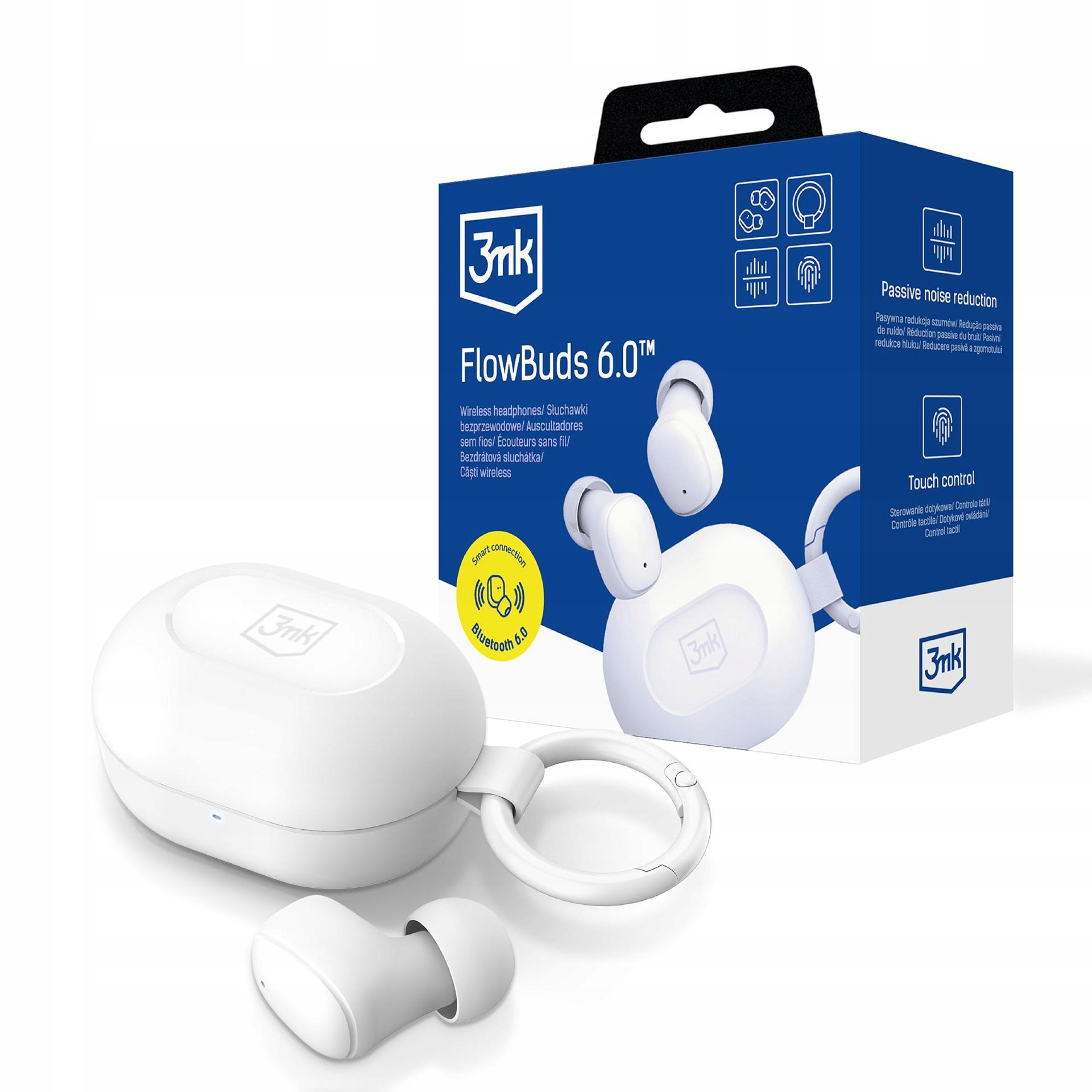 3mk Bluetooth vezeték nélküli fejhallgató klipszes tok FlowBuds 6.0 fehér