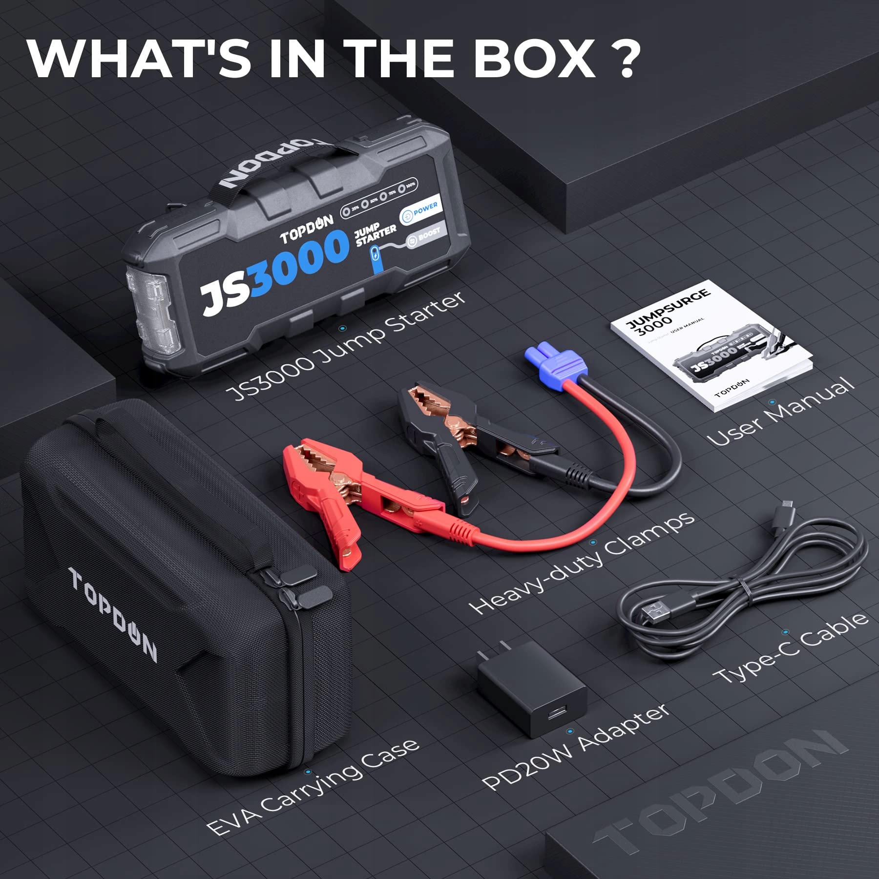 TOPDON Powerbank Rozruchowa JS3000 3000A Do Silników 9L Benzyna 7L Diesel — miniatura 8
