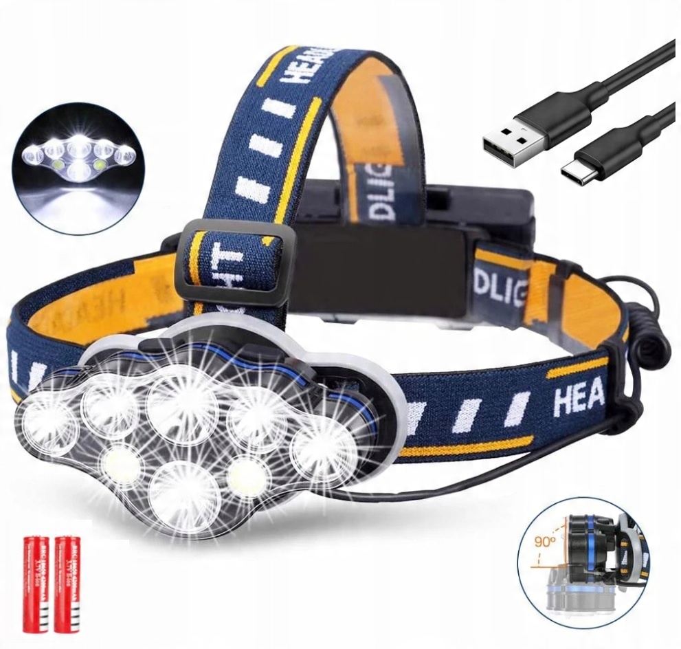 

Latarka Czołowa Led 8x Cree Bardzo Mocna Czołówka