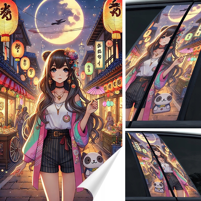 2xNÁLEPKA na sloupek Sloupky dveří auta Japonsko Anime Manga 50x30