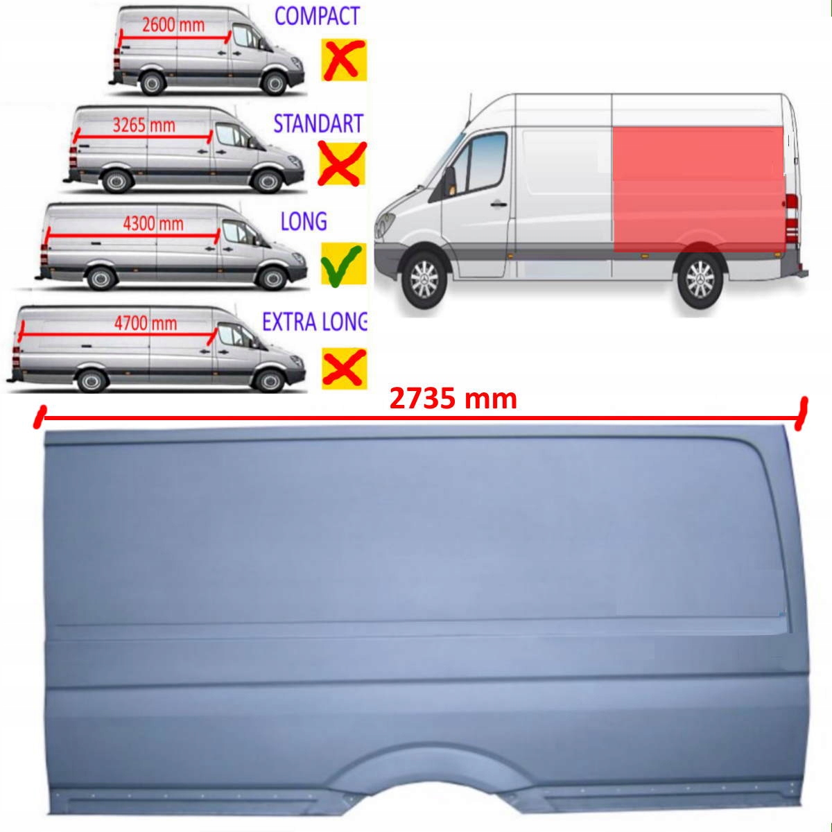 Sprinter 906 Long 4300 mm Bok Zadní Blatník 05-LEVÝ