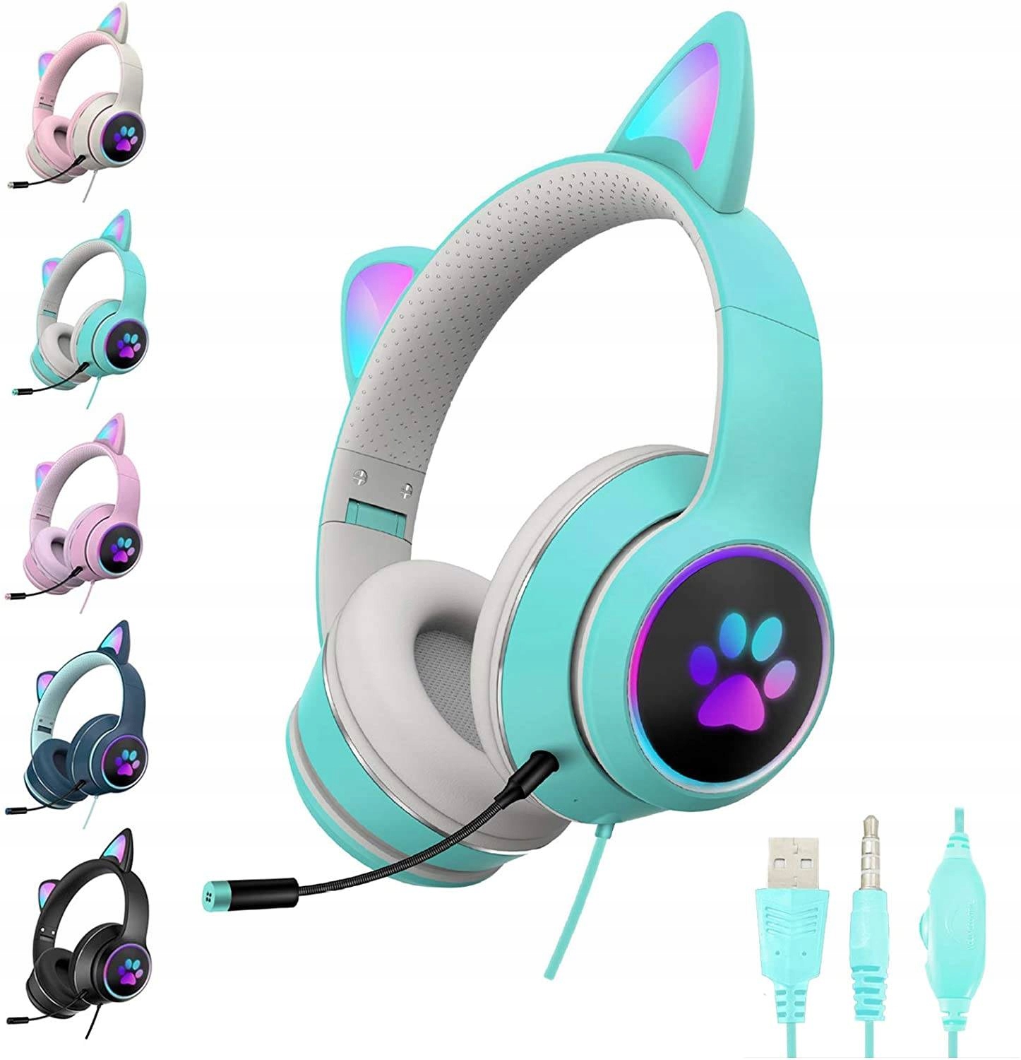 SŁUCHAWKI KOCIE USZY z mikrofon ŚWIECĄCE USZY RGB Model 022