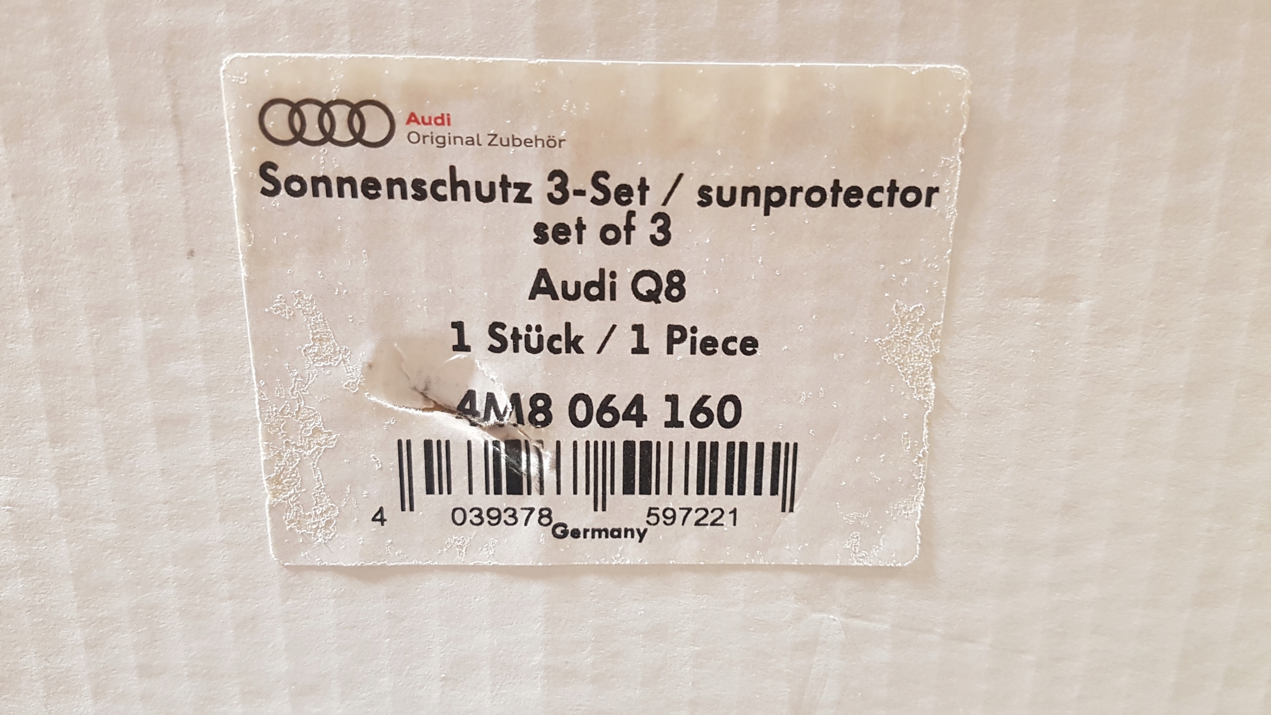 ZESTAW OCHRONY PRZECIWSŁONECZNEJ AUDI Q8 4M8064160 NOWY ORYGINAŁ Rodzaj osłony przeciwsłoneczne