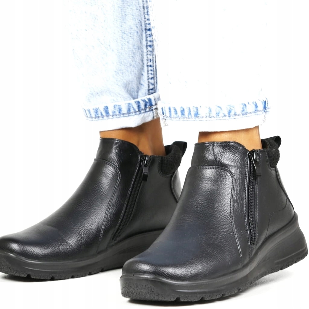Černé Kotníkové Boty Nízké Na Klínku Dva Zipy Pohodlné Zdravotní Nastavení 38