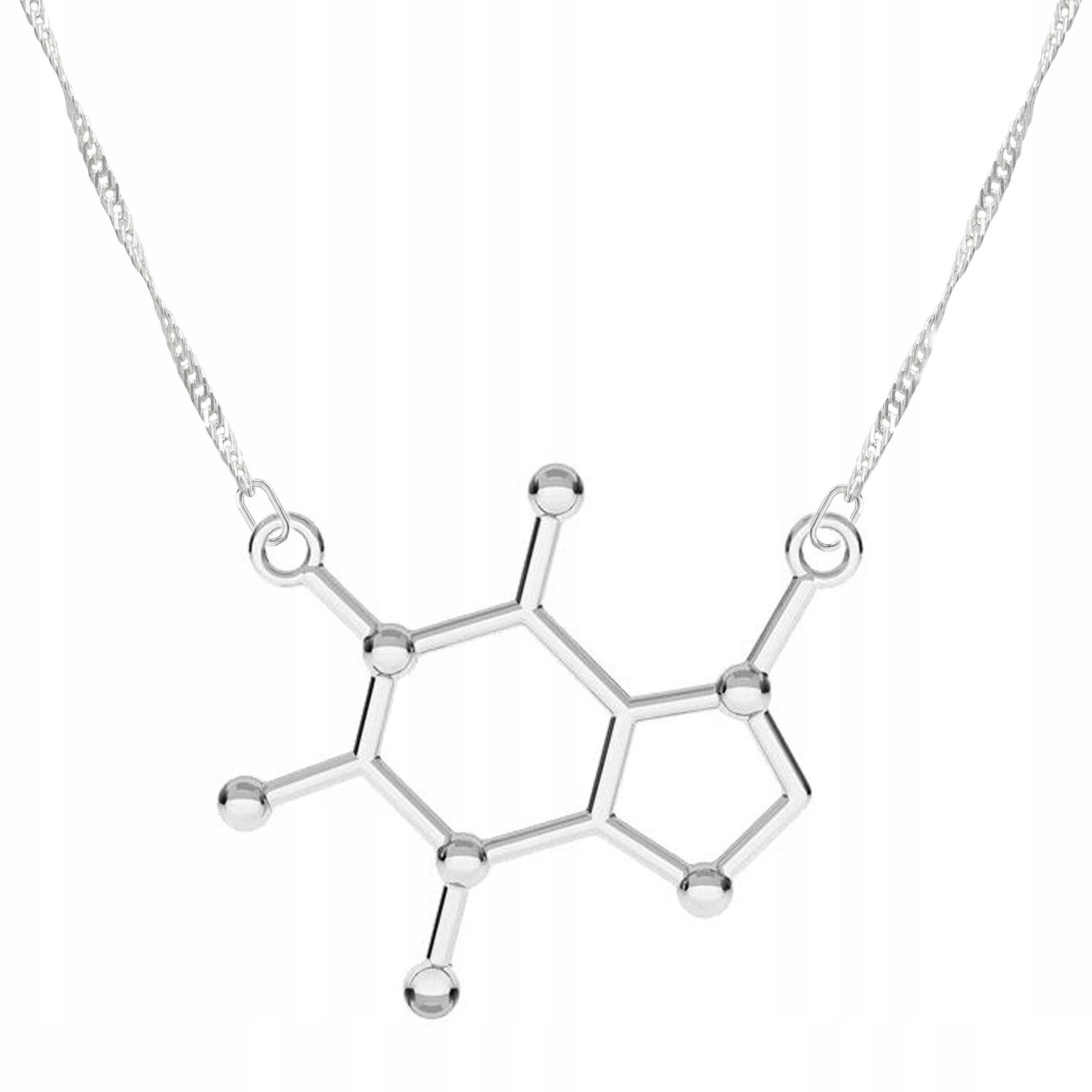 Stříbrný náhrdelník s kofeinem Vzor Chemie Kofein Káva Stříbro 925