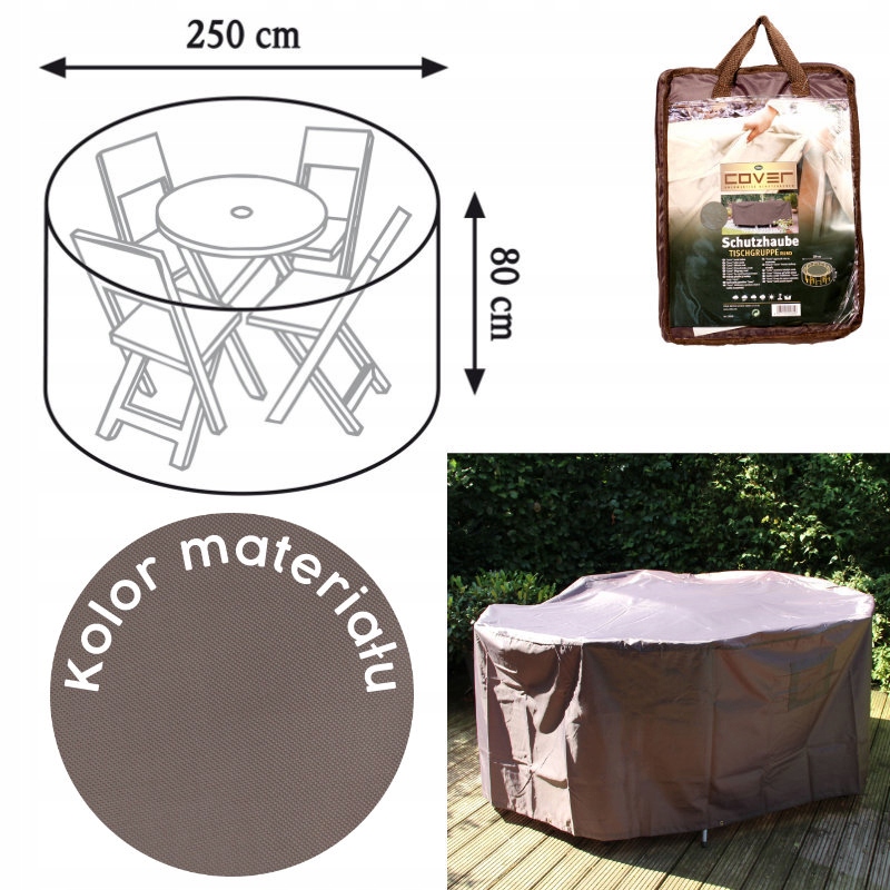 Obal na záhradný stôl okrúhly Ø 250 x 80 cm sivohnedý taupe