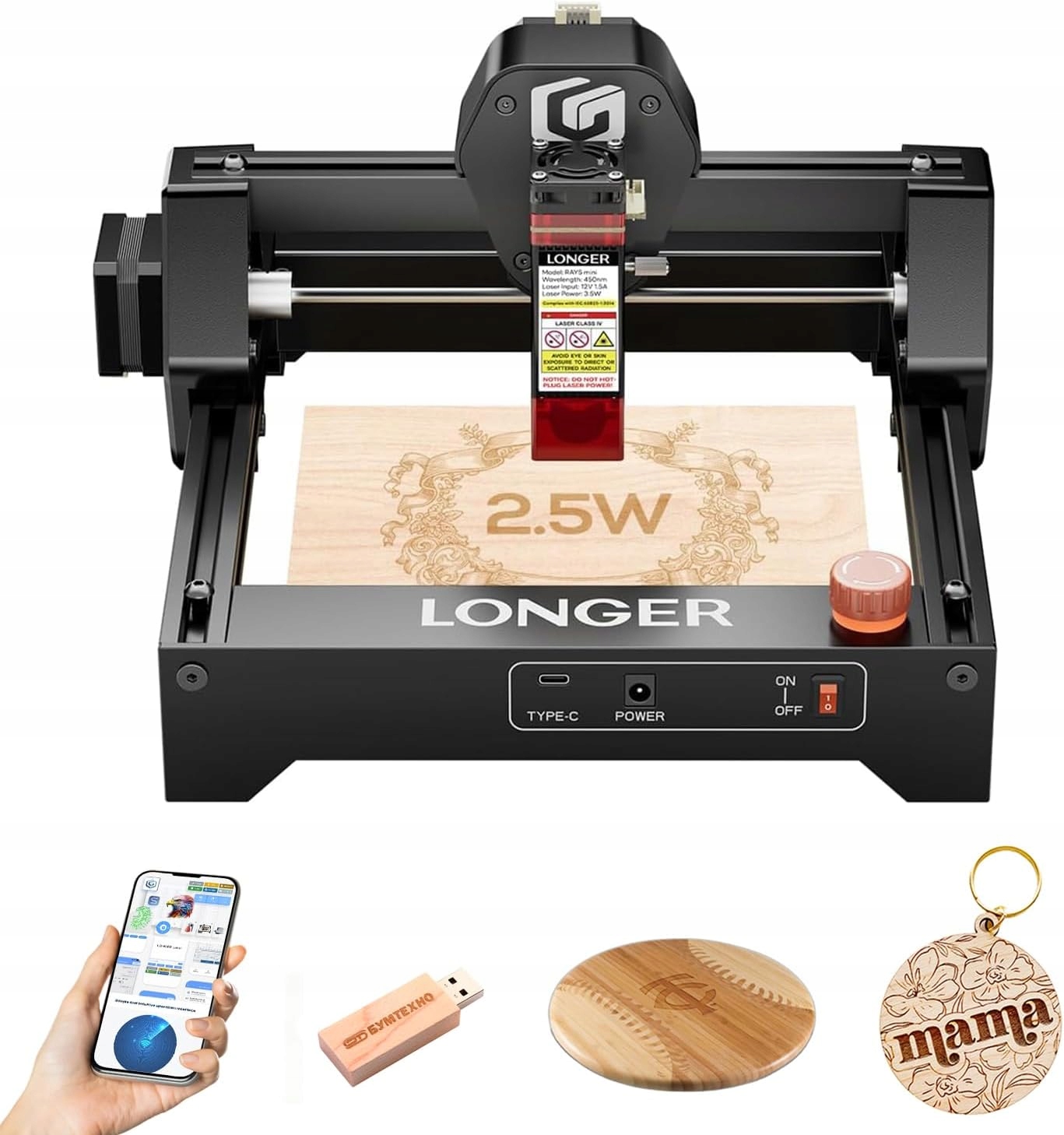 Laserová Gravírka 2,5W Cnc Wifi 12000 mm/min Přesnost 0,01 mm
