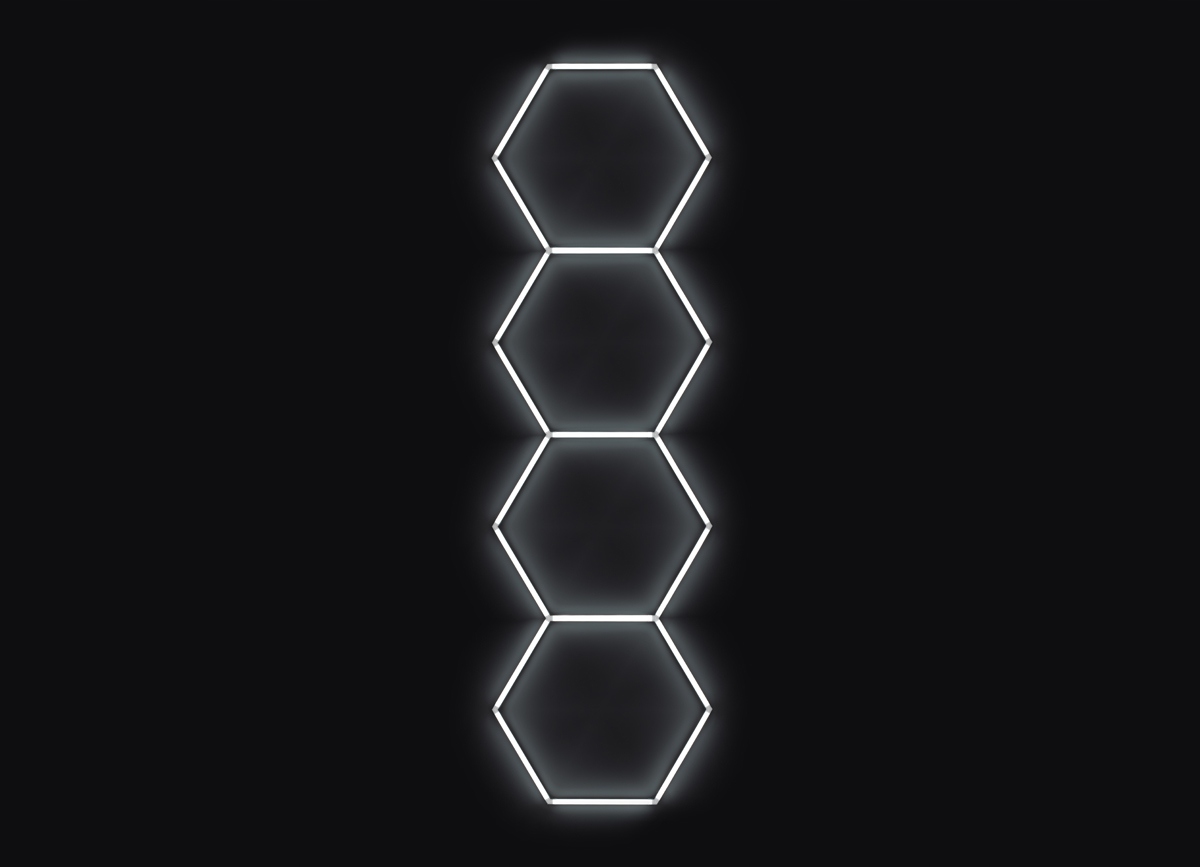 Escape6 Kompletné Led hexagónové svietidlo biele 4500K, 4 elementy 97 x 327cm