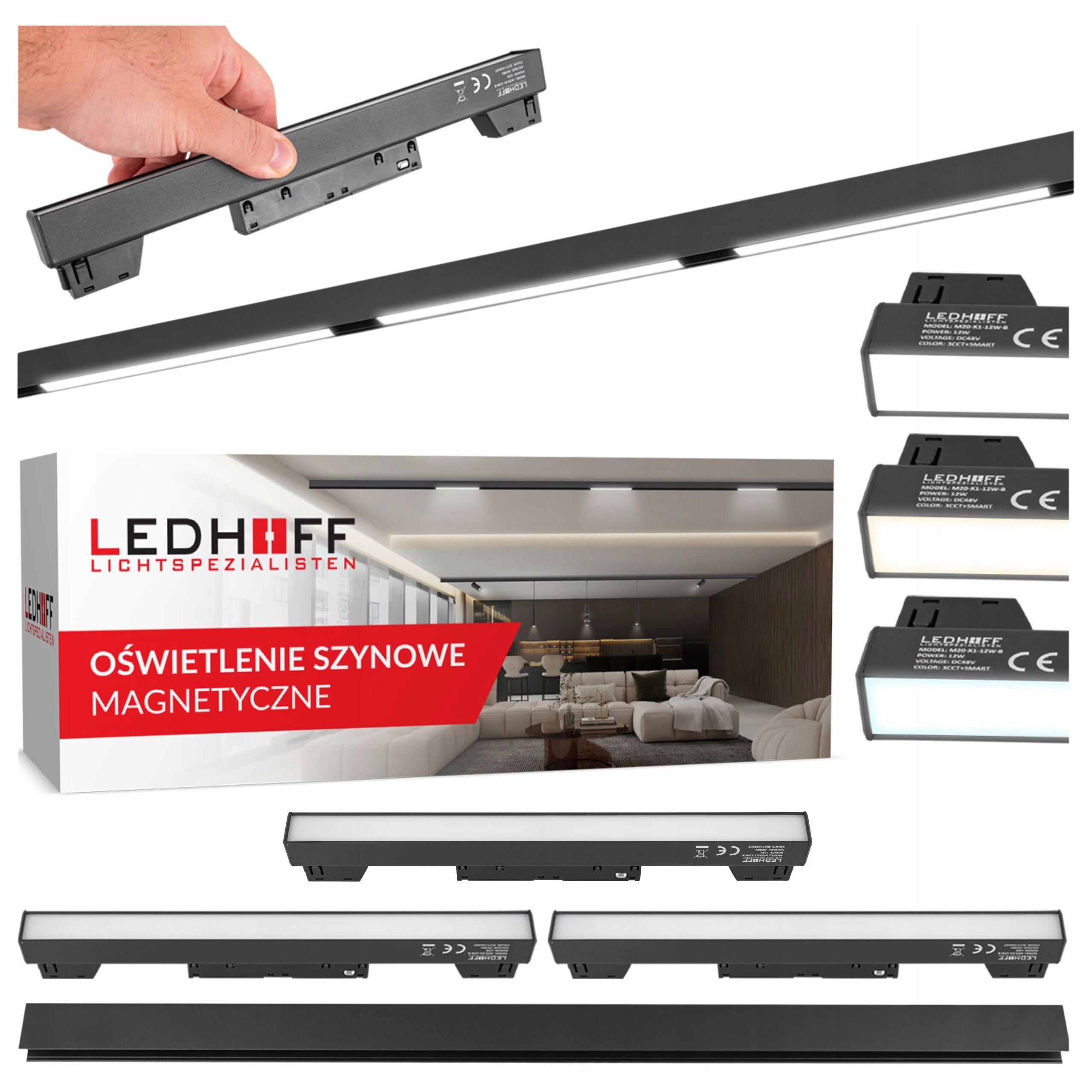 Magnetický Led kabel 3x lineární lampa 12W, černý reflektor M20