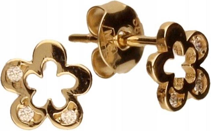 Zlaté náušnice 585 s květinami a zirkony, elegantní jako dárek