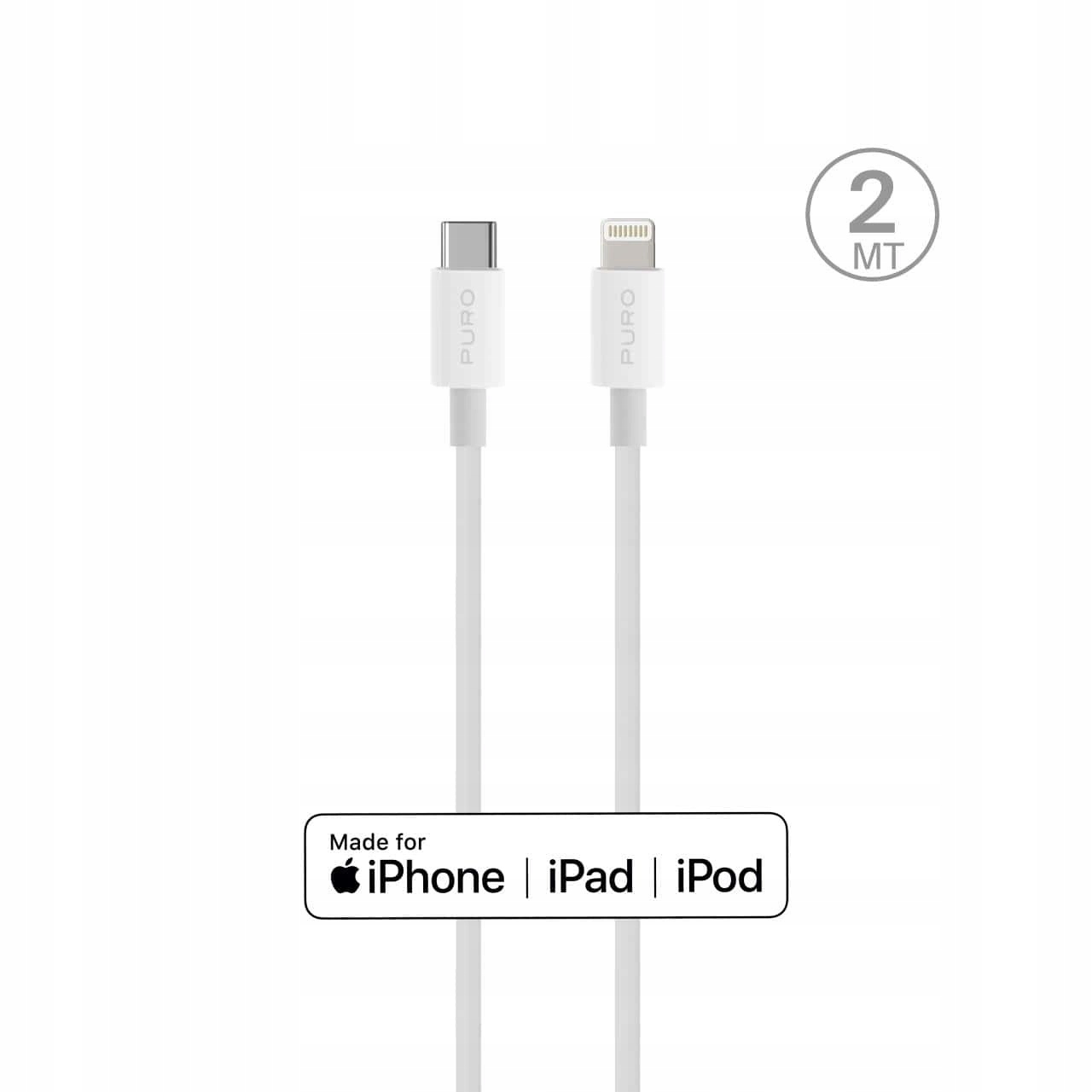 Kabel Puro Plain pro Apple s Mfi Usb-c Lightning 2.0 2.4A 2 m bílý