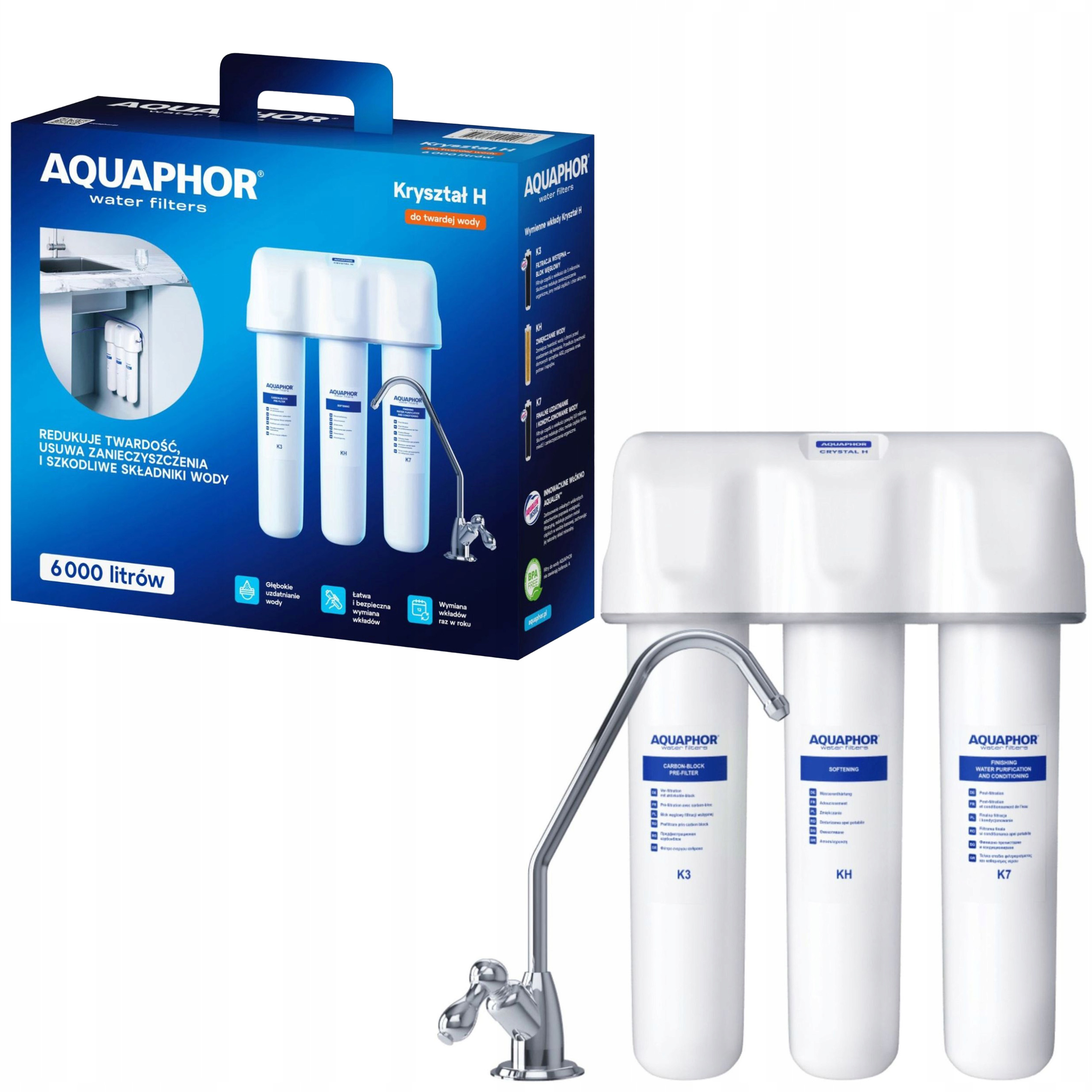 Drezový filter na vodu Aquaphor Kryštál H s vložkami K5 Kh K7