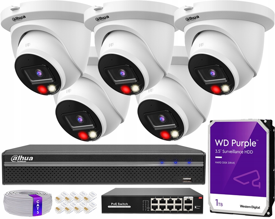 Sada na monitorovanie Ip 8Mpx 4K Dual Light Dahua 5 Kamer PoE Detekcia Aplikácia