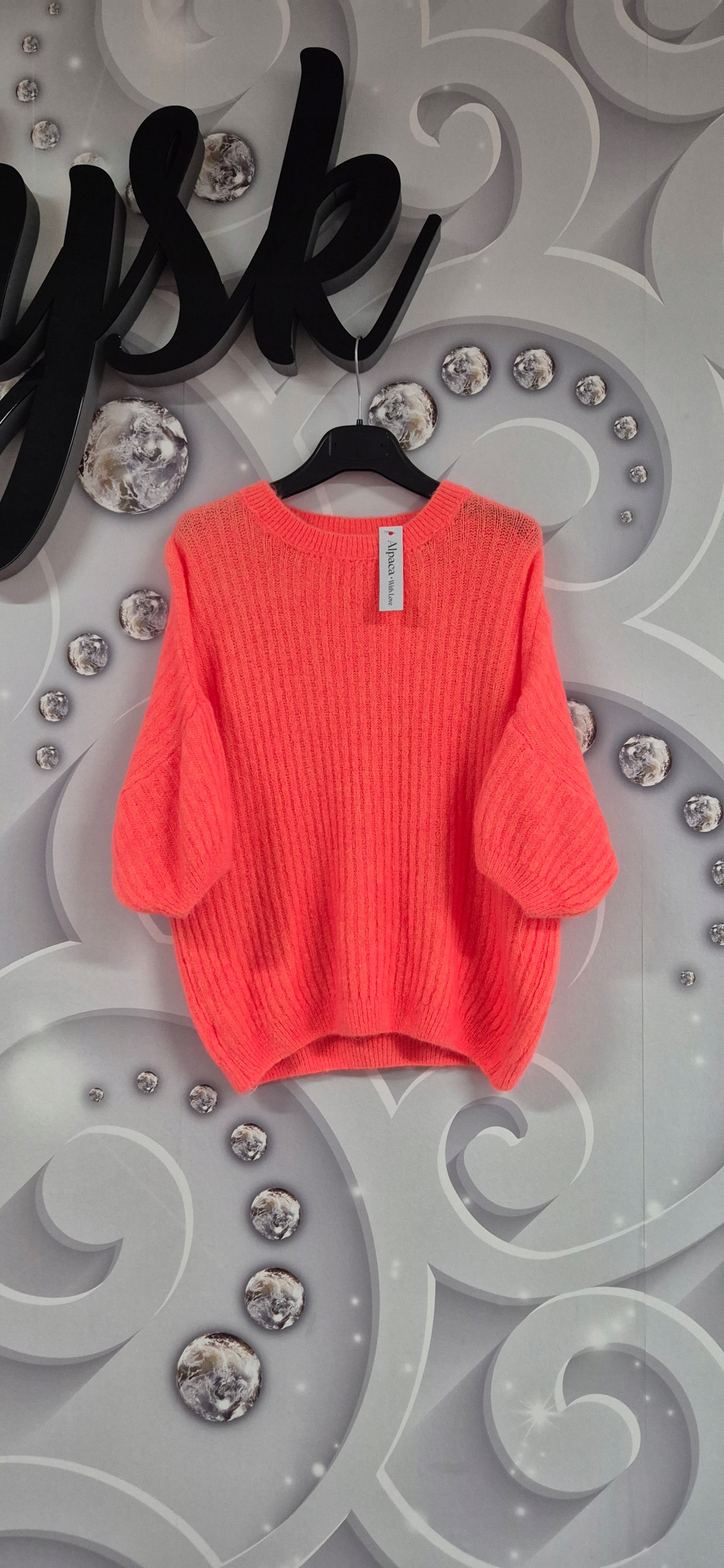 elegantní volný 3/4 svetr Premium baby alpaka uni meruňka