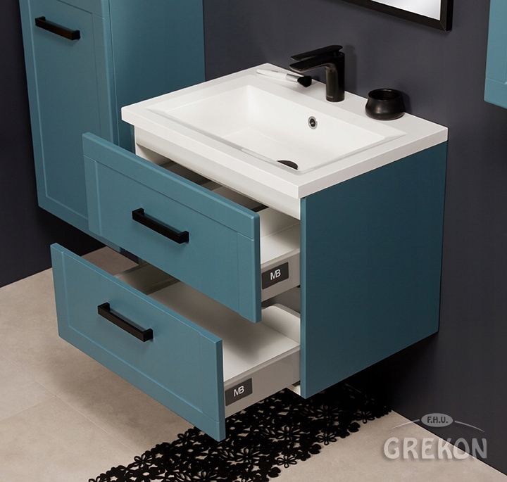 MEIVA meble łazienk niebieska szafka + umywalka 60 Szerokość mebla 61 cm