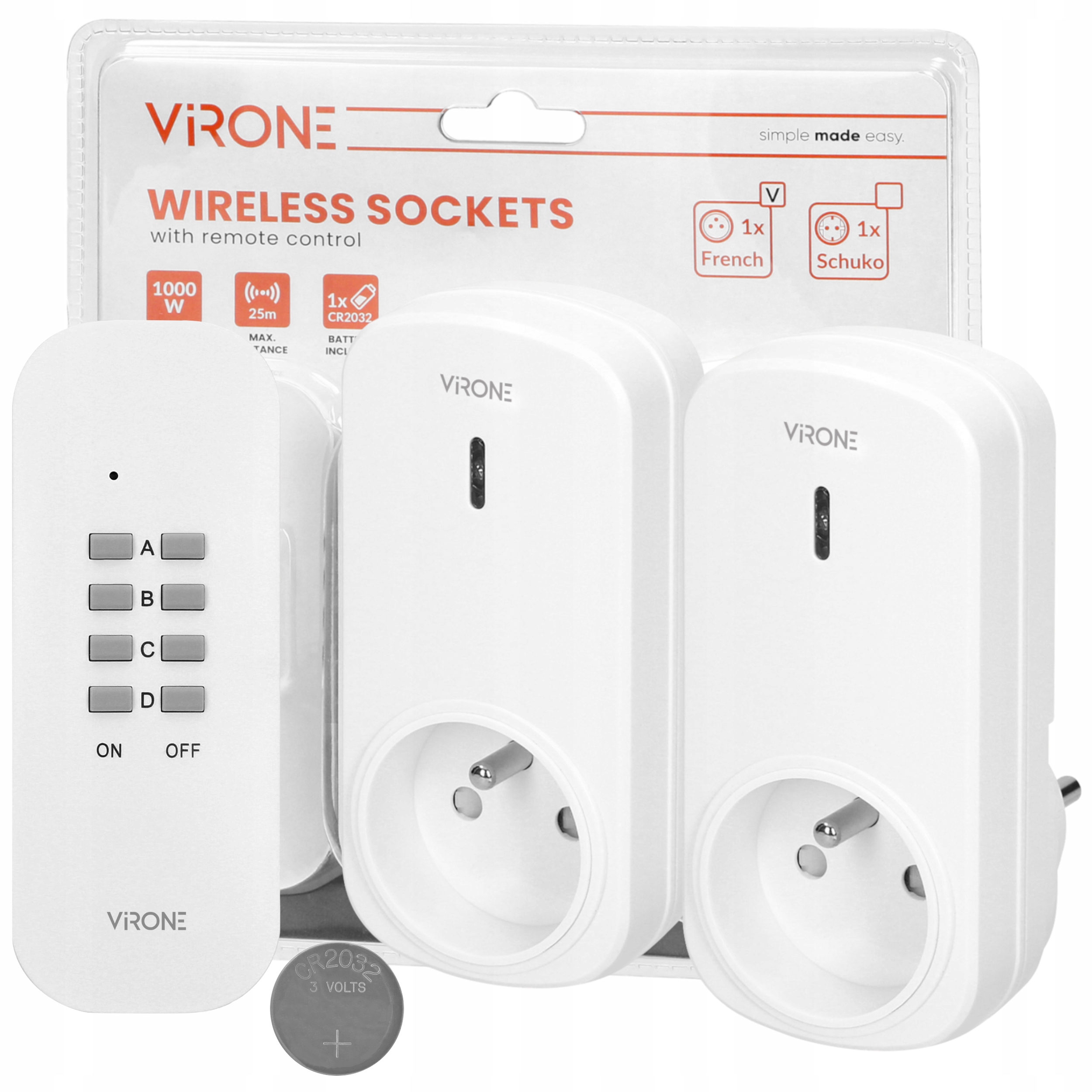 2 GNIAZDA BEZPRZEWODOWE NA PILOTA WYŁĄCZNIK GNIAZDKA STEROWANE PILOTEM 2+1