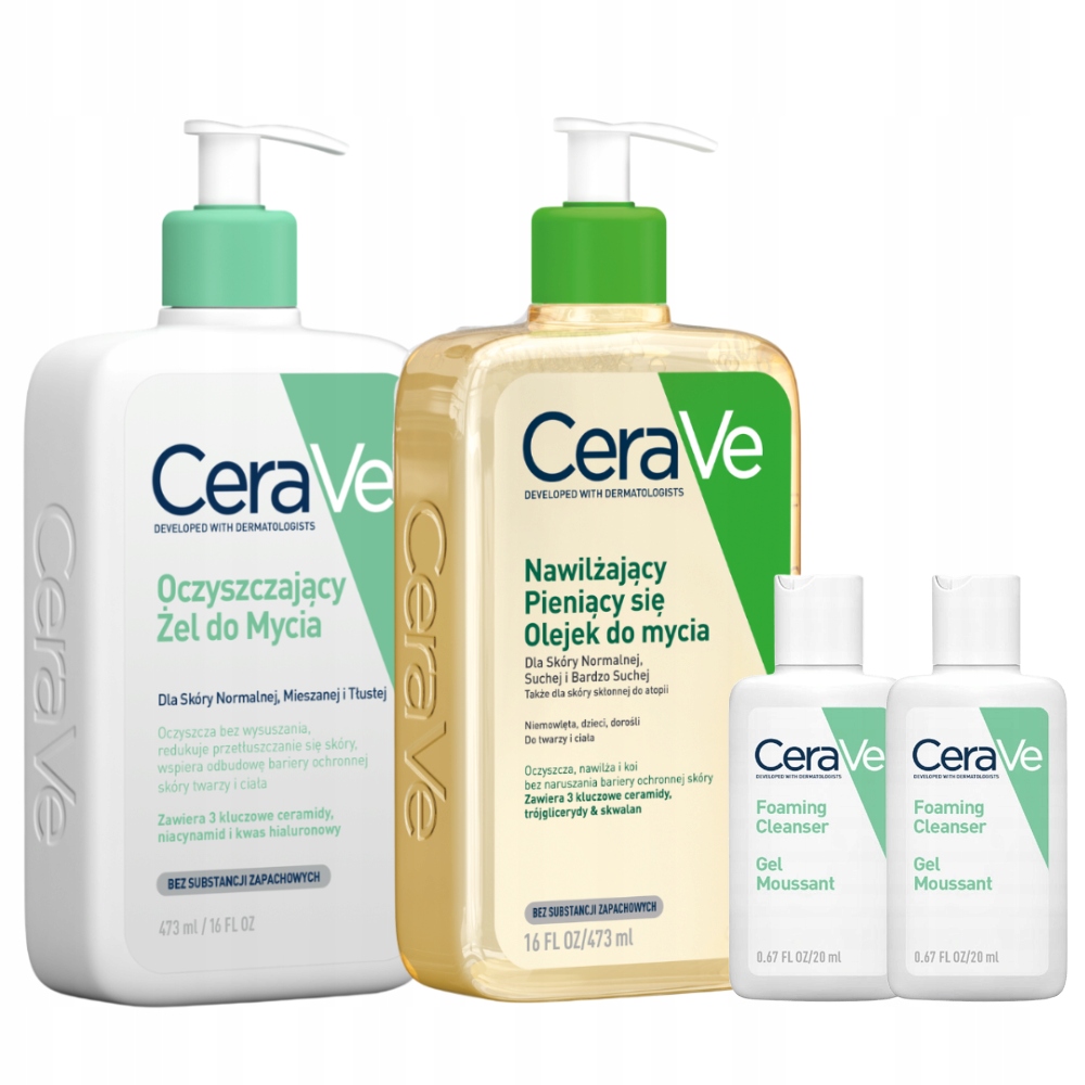 CeraVe Zestaw Żel Oczyszczający 473ml Olejek Nawilżający Pieniący Się 473ml
