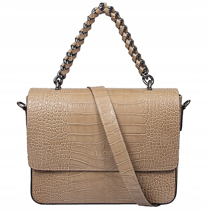 Béžová Kufřík módní kabelka z přírodní kůže s rukojetí na opasku, 20 x 27 cm