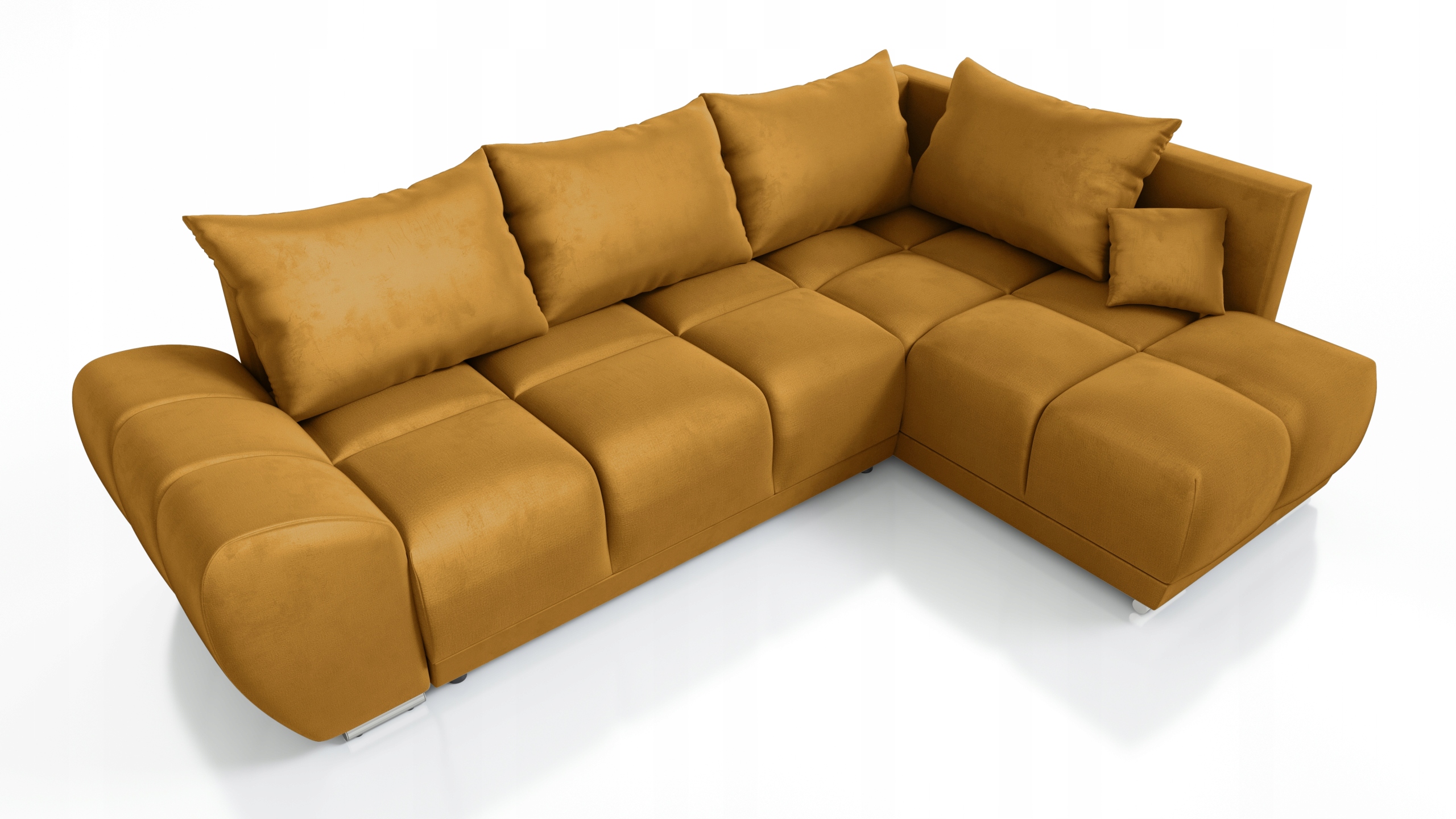 Hořčicový Rohová Sedací Souprava Rohová Sedačka Funkce Spaní Forrest Pravý Zásobník Pružiny