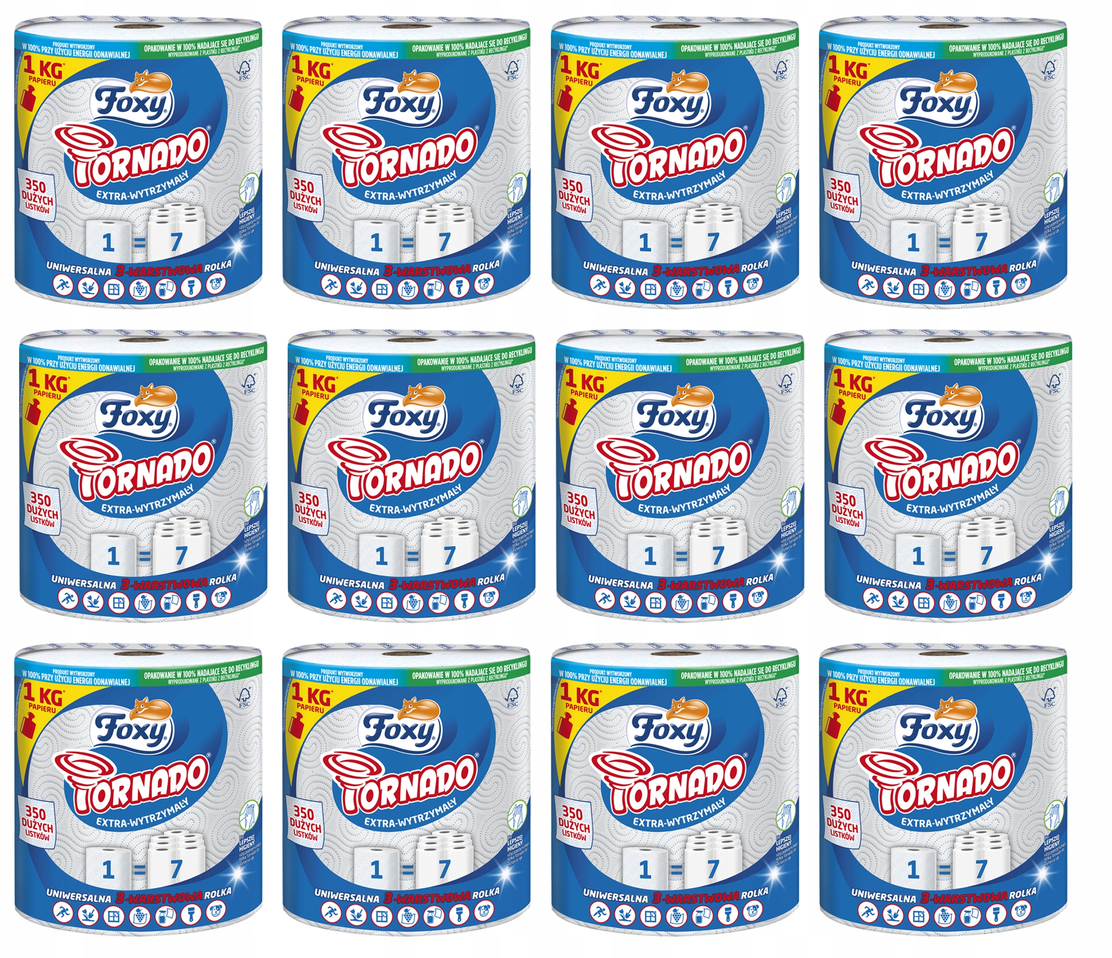 Kuchyňský ručník 350 listů 3vrstvový Foxy Tornado Silný 12 ks