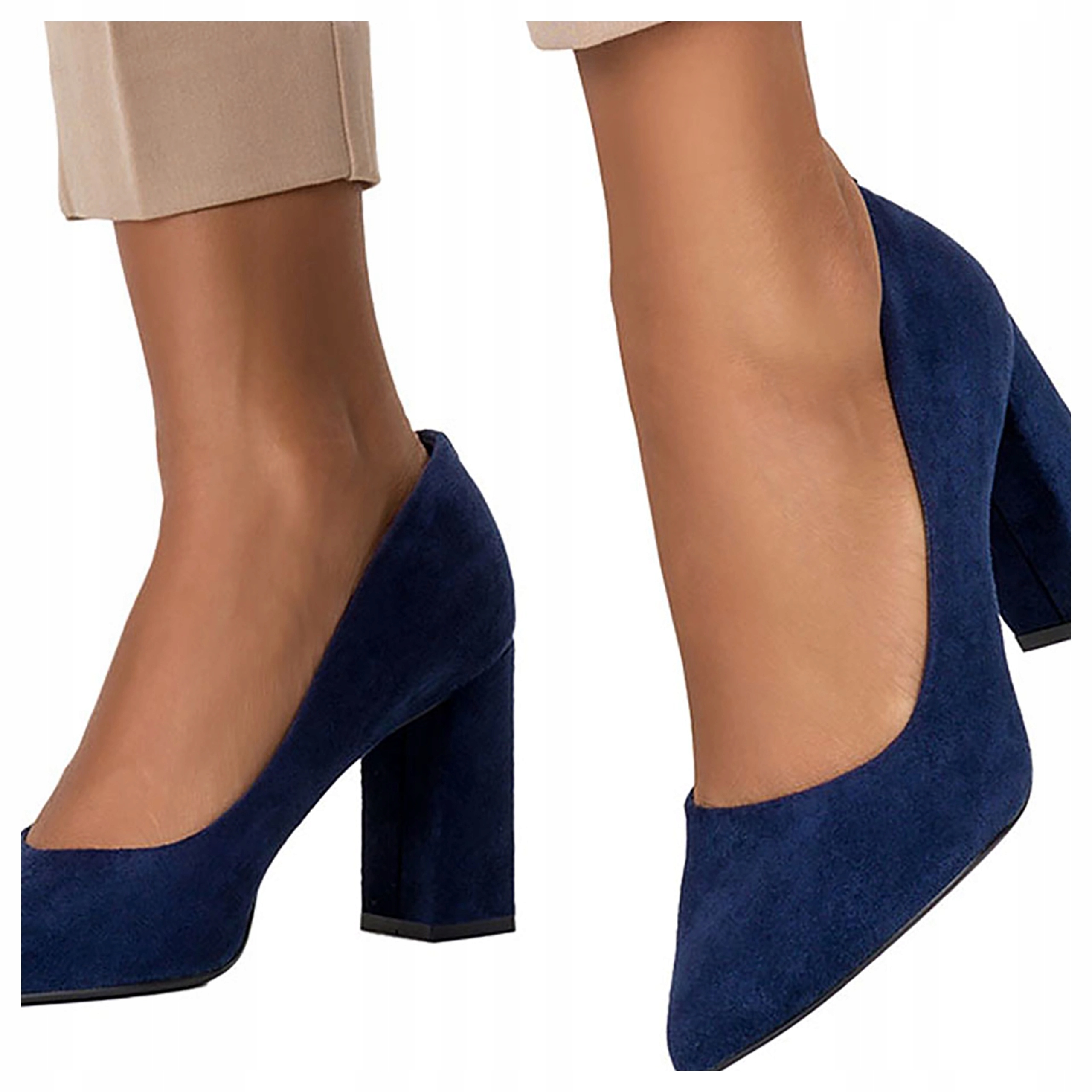 Čelovka Tmavě modrá Dámská Podpatek Sloupek Semišová Kožená Vložka r 37