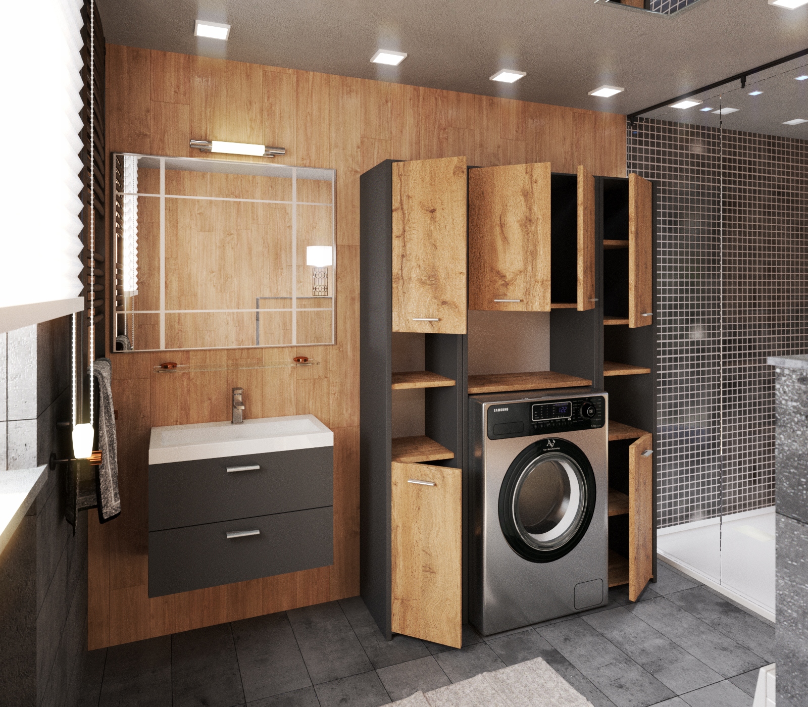 SZAFKA NAD PRALKE +2 SŁUPEK ŁAZIENKOWY SZARY WOTAN Materiał płyta laminowana