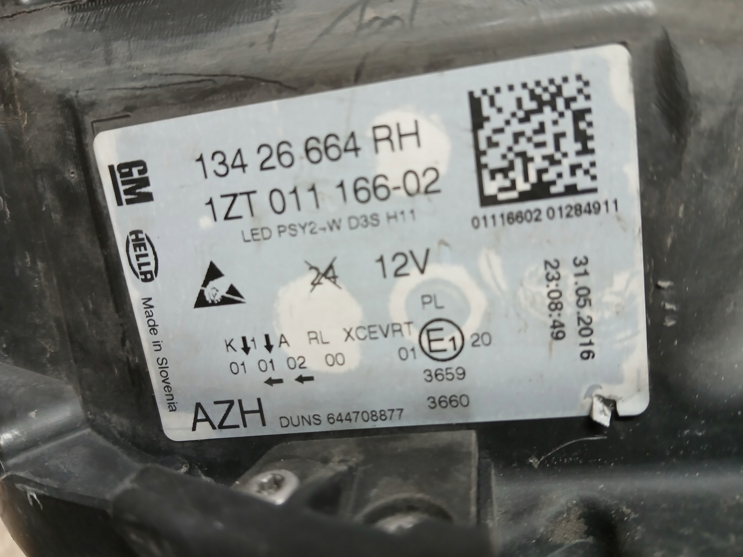 light front right OPEL INSIGNIA A LIFT XENON positioning 13426664