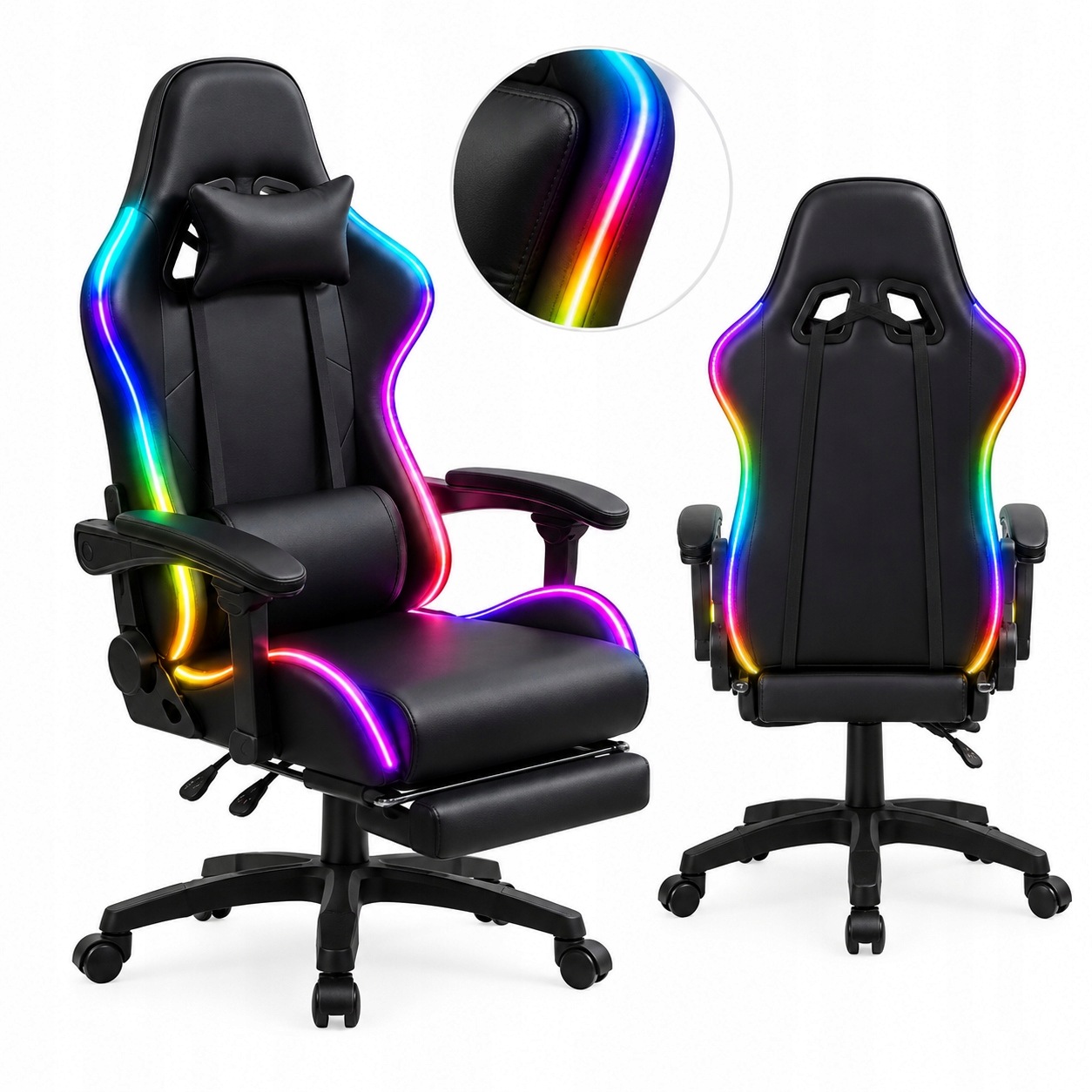 Herní křeslo Otočné Led Rgb Masážní podnožka Dálkové ovládání Černá Pro hráče