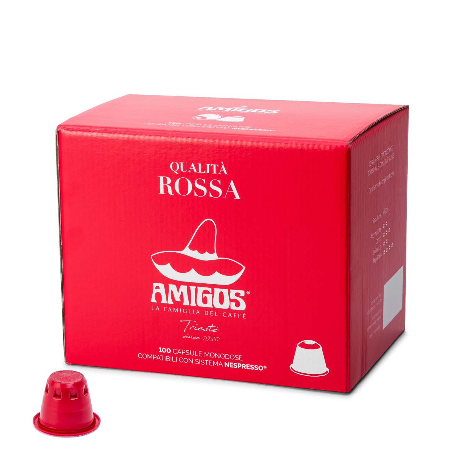 Kapsle Amigos Qualità Rossa 100 ks 100% Robusta, vhodné pro Nespresso