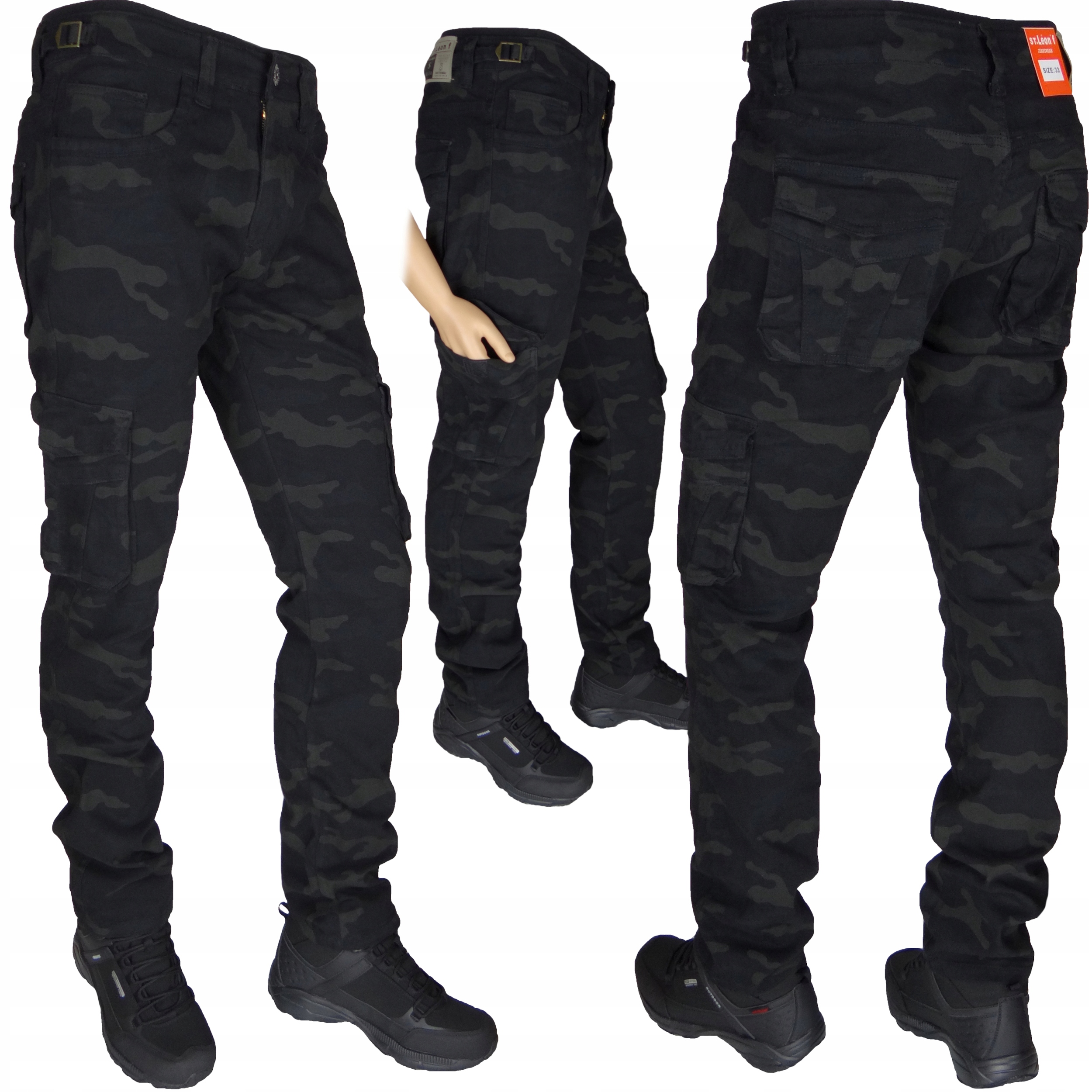 

Spodnie Bojówki Ciemne Moro Rozciągliwe r30 S'T2