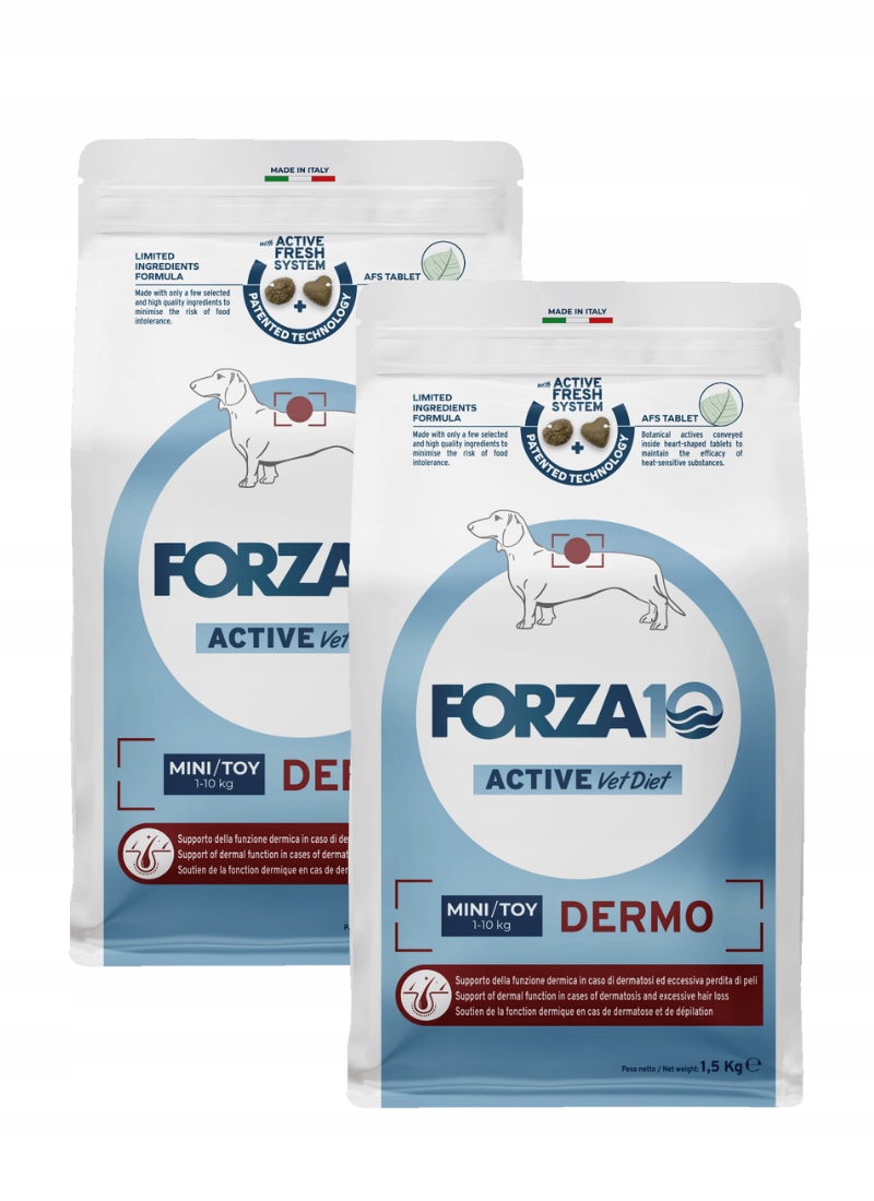 Forza10 Veterinární dieta Dermo Active Mini &amp; Toy pro psa 2 x 1,5 kg