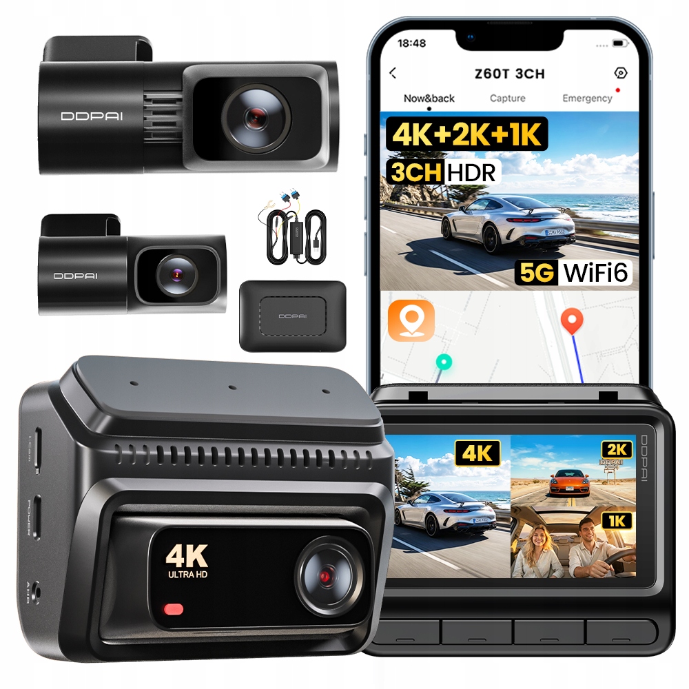 Automobilová Kamera Ddpai Z60T 4K Hdr Přední Interiér Zadní Modul 4G Sada