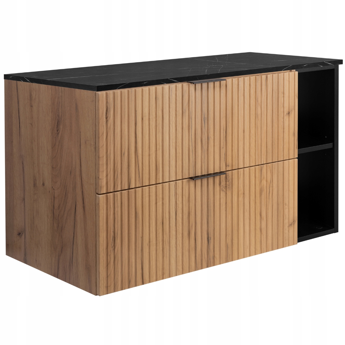 Koupelnová skříňka pod umyvadlo 100 Dub Černý Ryflovaná přední strana Mramorová deska