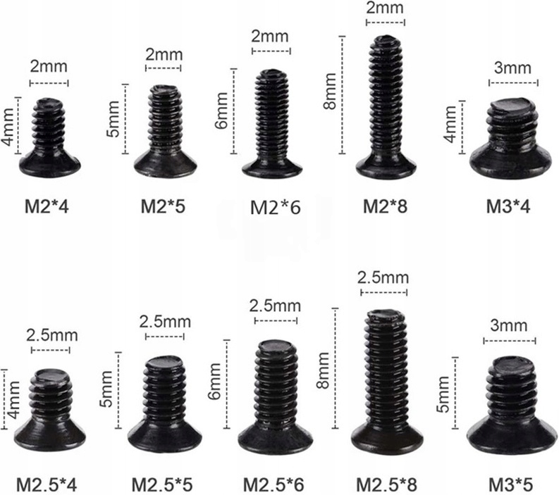 ZESTAW ŚRUBEK PŁASKI ŁEB M2 M2.5 M3 DO ELEKTRONIKI Marka bez marki