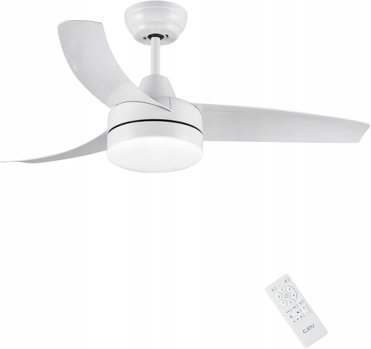Moderný stropný ventilátor s Led osvetlením Diaľkový Ovládač 107 cm biely Cjoy