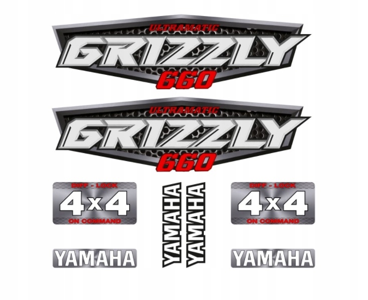 Zestaw naklejek Yamaha Grizzly 700 kolor srebrny