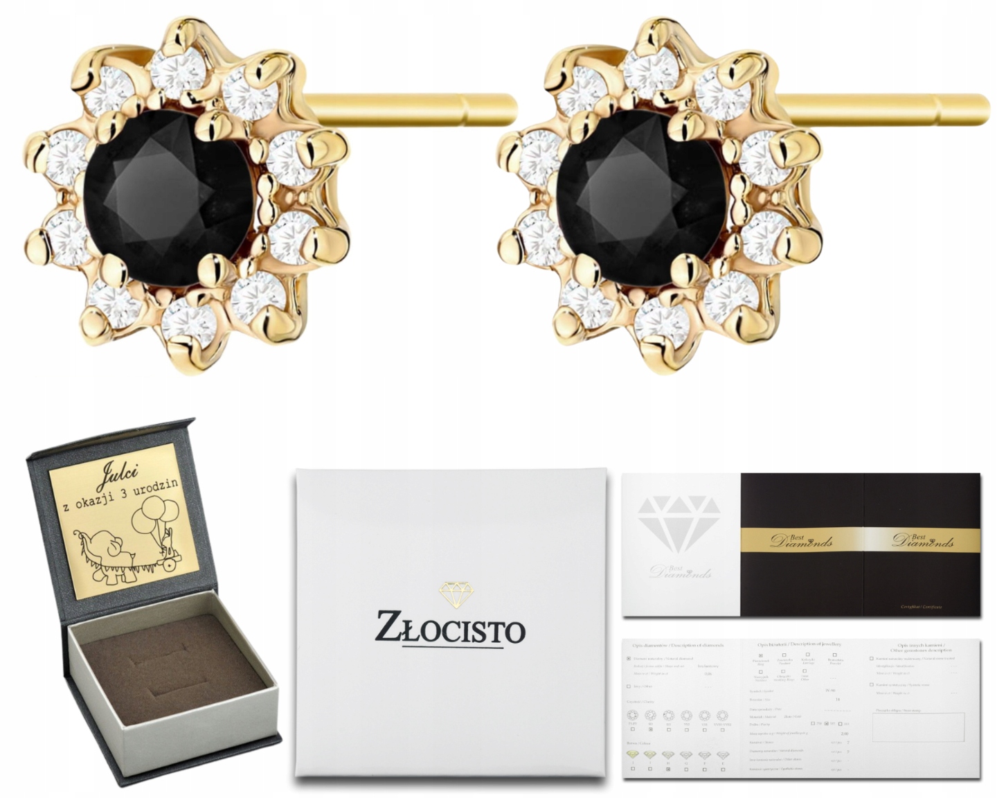 Zlaté Náušnice S Černými Brilianty Na Tyči Zlato 585 Dárek