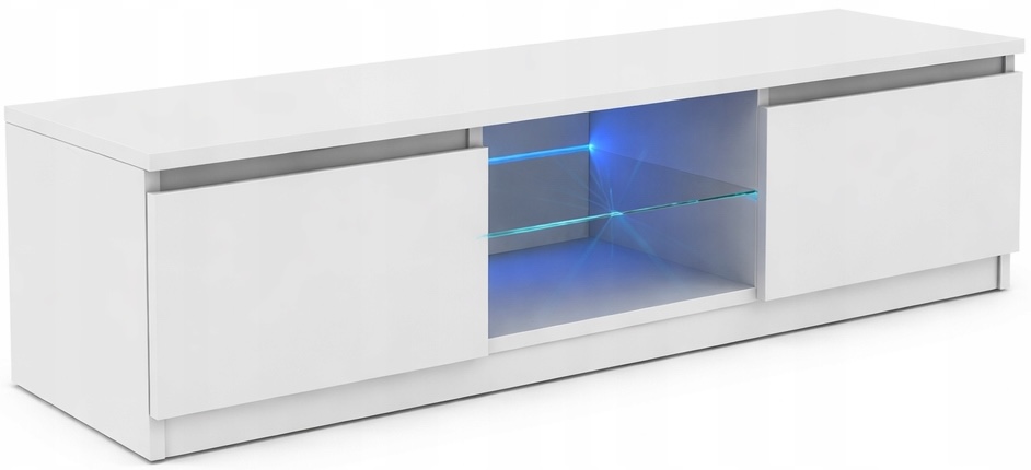 SZAFKA RTV BIAŁA 120CM LED CICHY DOMYK SZAFKA POD TELEWIZOR Z PÓŁKĄ