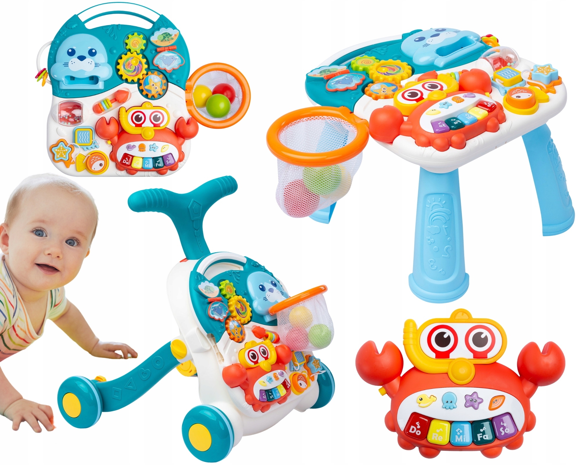 Interaktywny Pchacz Chodzik Stolik Edukacyjny 4w1