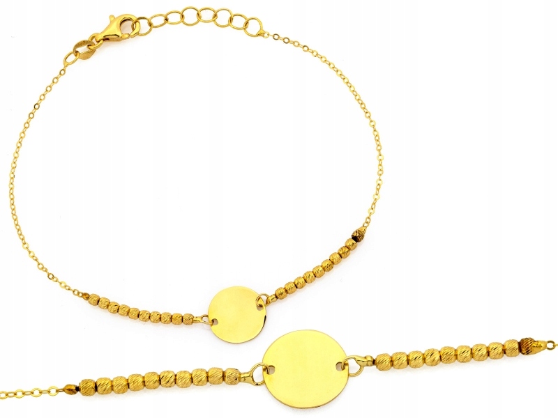 Zlatý náramek 585 s diamantovými řetízkovými kuličkami a kroužkem r19