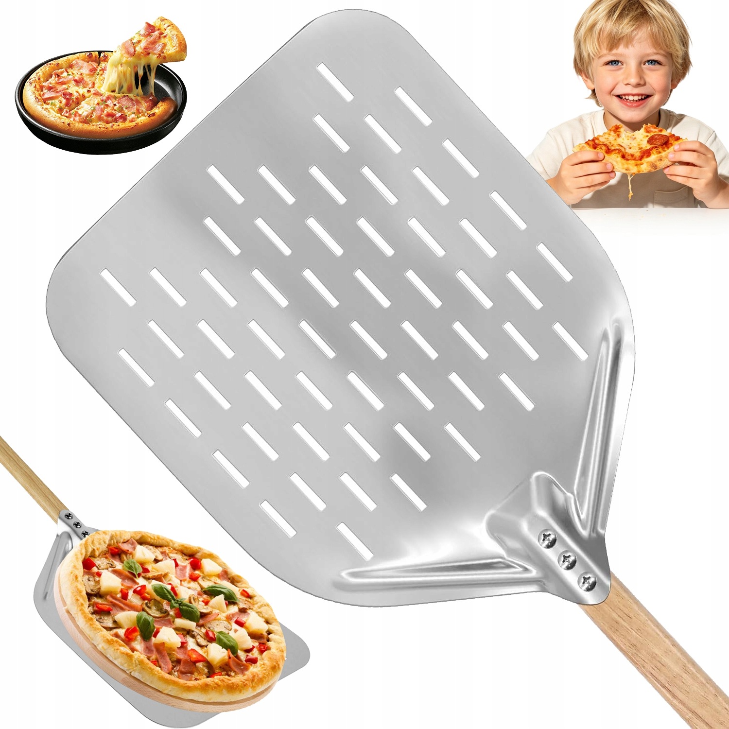 12PALCOVÁ Perforovaná Hliníková Lopata Na Pizzu, Odnímatelná Rukojeť Trouby