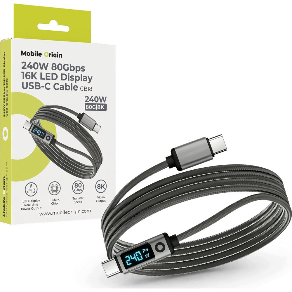 Usb-c kabel s displejem Mobile Origin, Pd 240W, 8K/60Hz, kabel 1,5 m