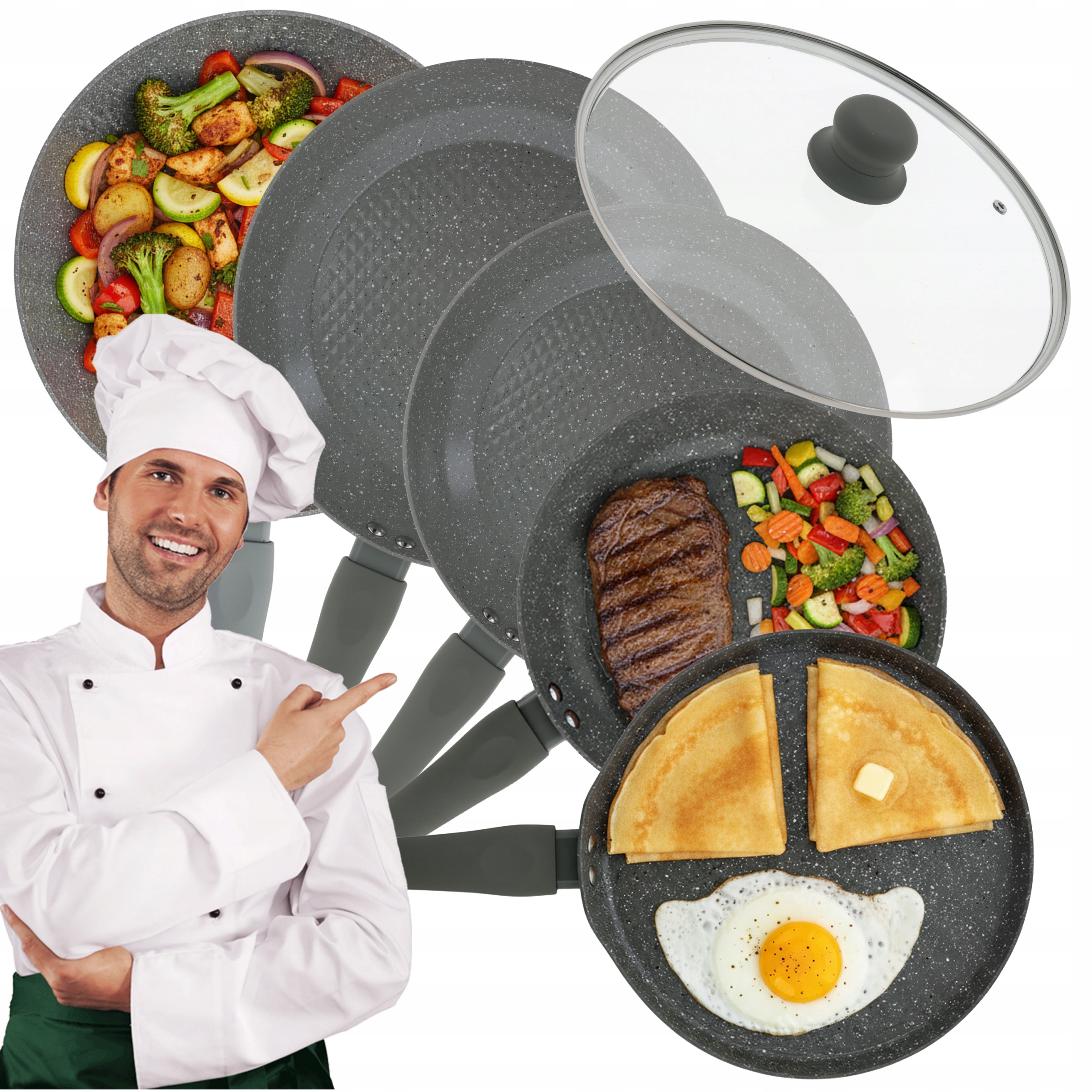 Sada Keramických Palačinkových Pánví Wok 24 CM 26 CM 28 CM 5 Ks