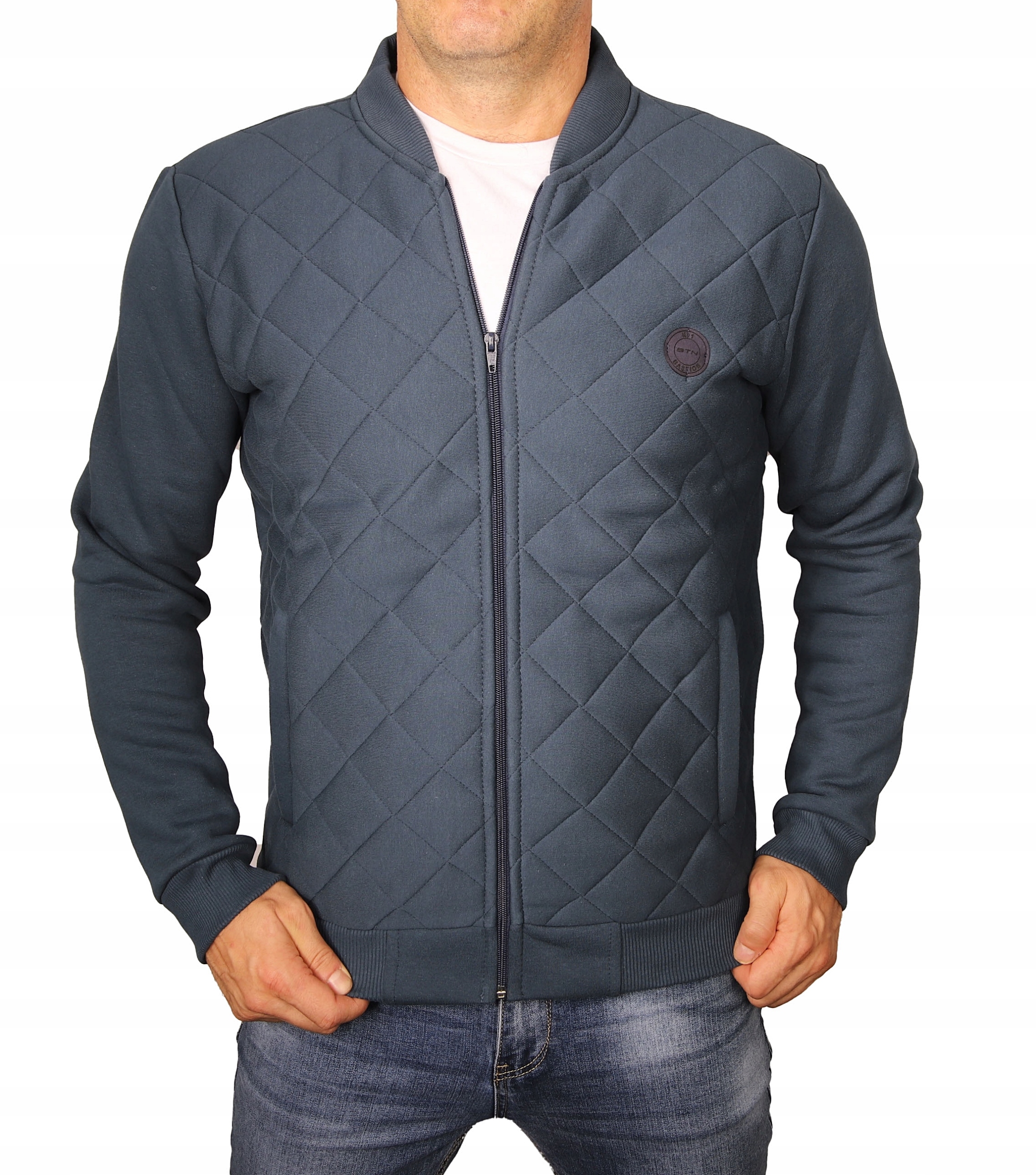 Bluza Męska Bomberka Rozpinana Pikowana Bastion Niebieska Polska modna XXL