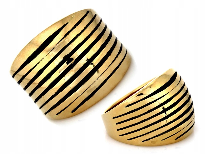 Zlatý prstýnek 585 14k, moderní široký model s černým smaltem pro ni