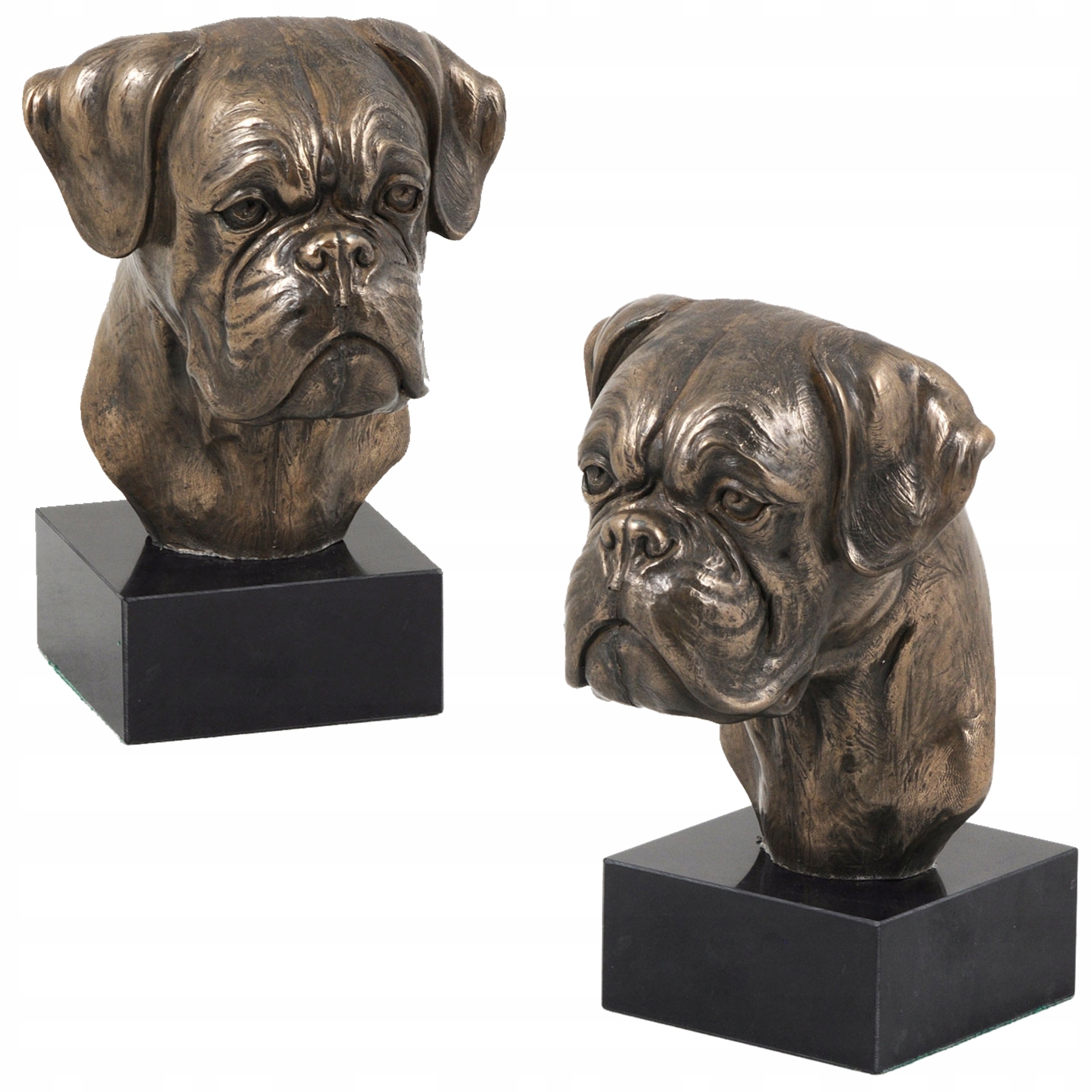 Bokser, Boxer II statuetka psa, popiersie na kamiennej podstawie, rzeźba,
