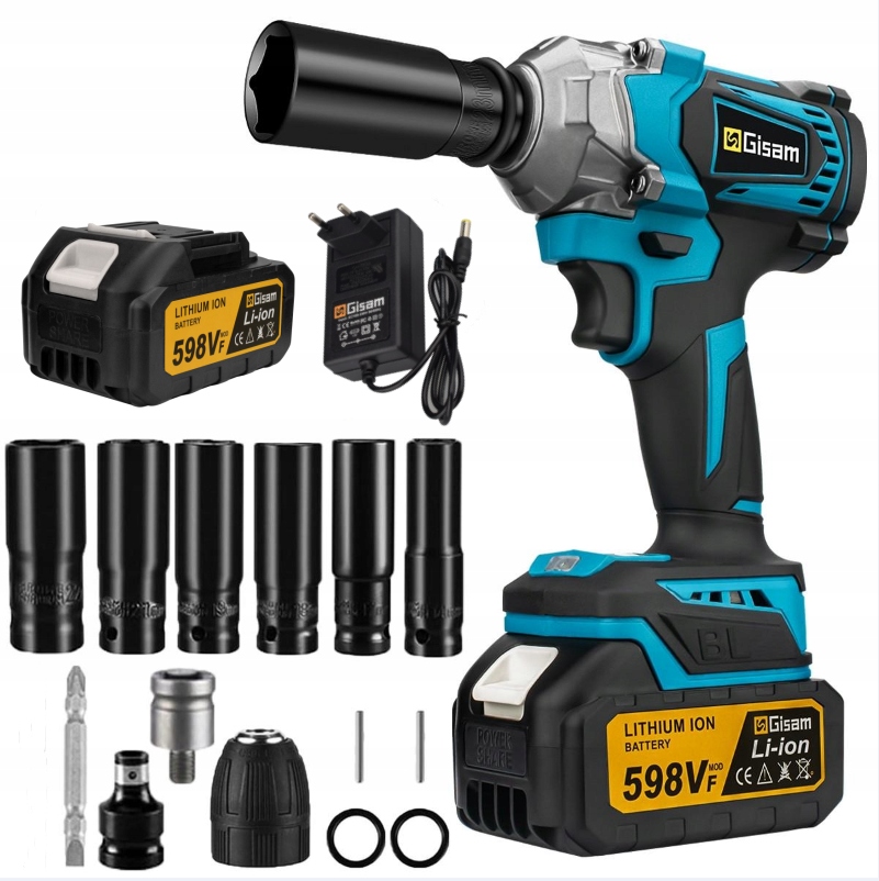 Bezkartáčový rázový utahovák 1200NM Akumulátorový šroubovák Sada baterií