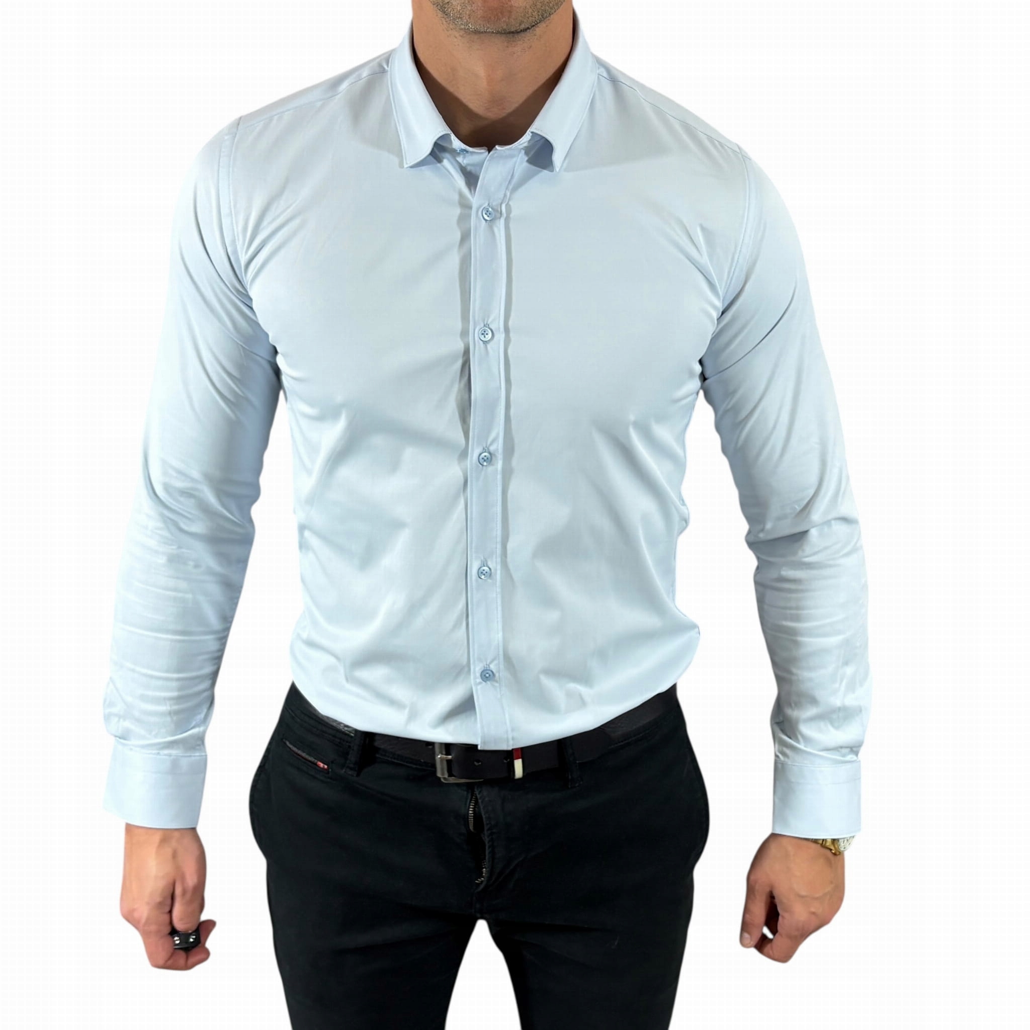 Klasická slim fit košile modrá-03 satén hladká elegantní EGO04 5X