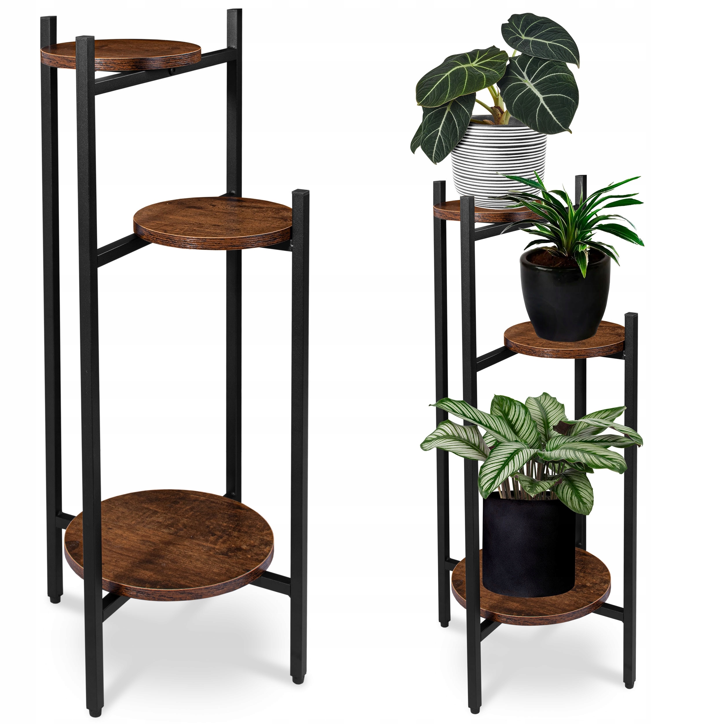 Držák Na Květináč Stojící Kovový Stojan Na Květiny Dub Rustikální Loft 80 cm